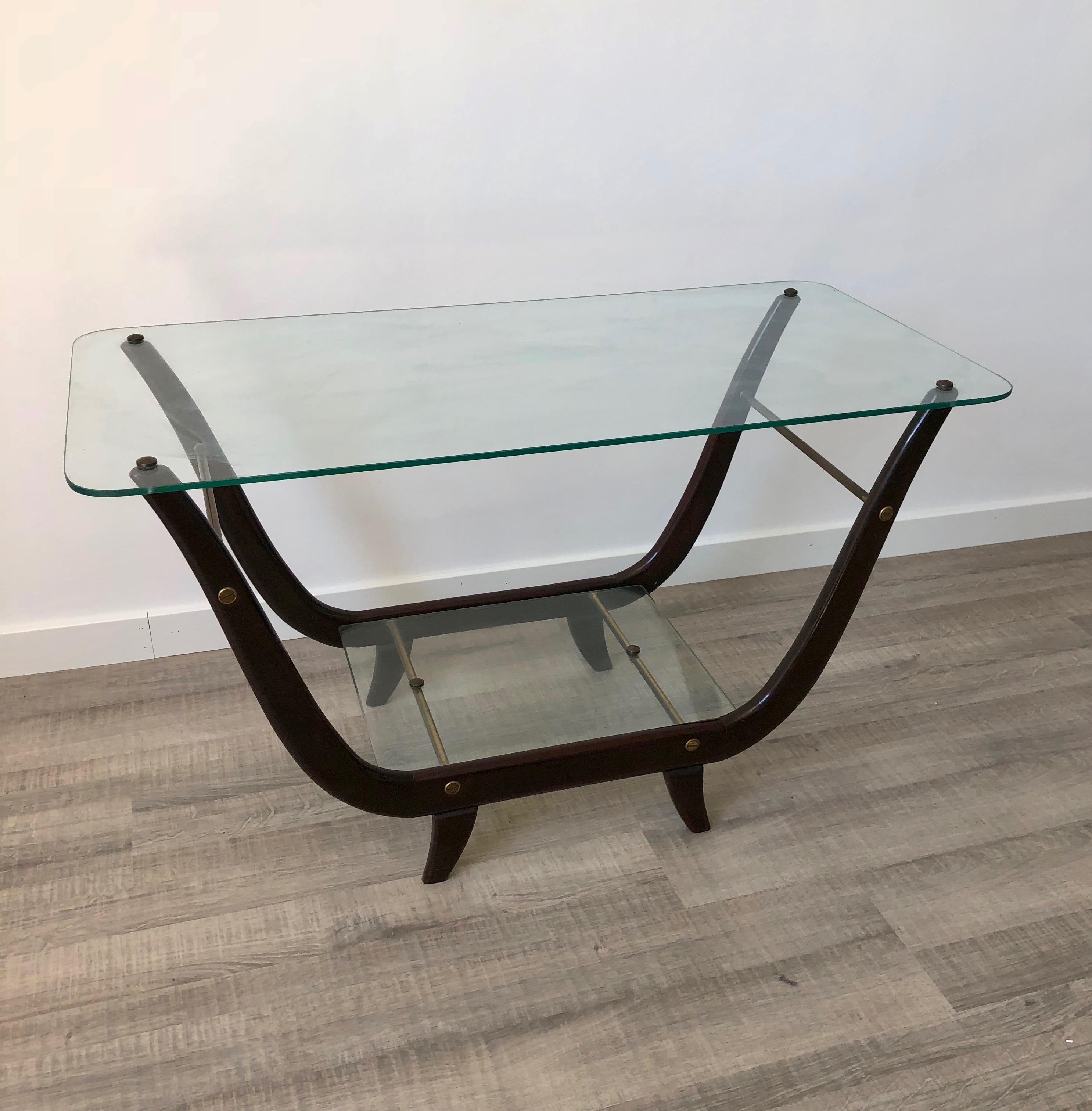 Mid-Century moderno Tavolino in Wood nello stile di Gio Ponti Vetro e mogano, anni '50, Italia in vendita