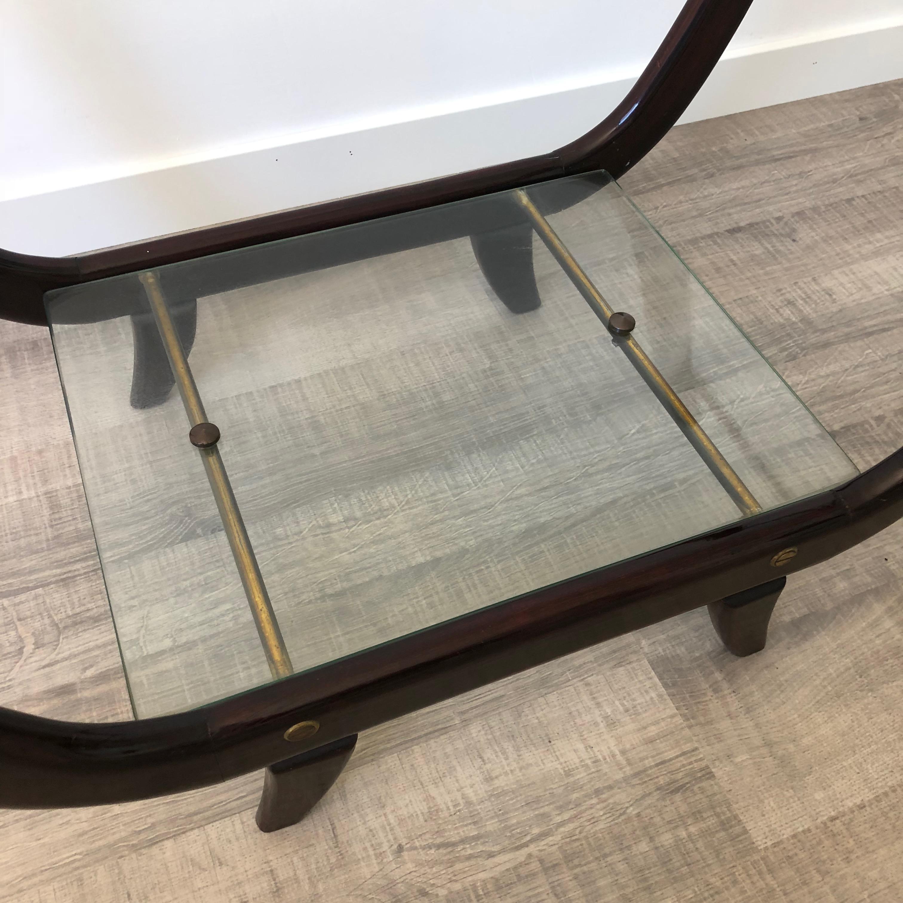 Ottone Tavolino in Wood nello stile di Gio Ponti Vetro e mogano, anni '50, Italia in vendita