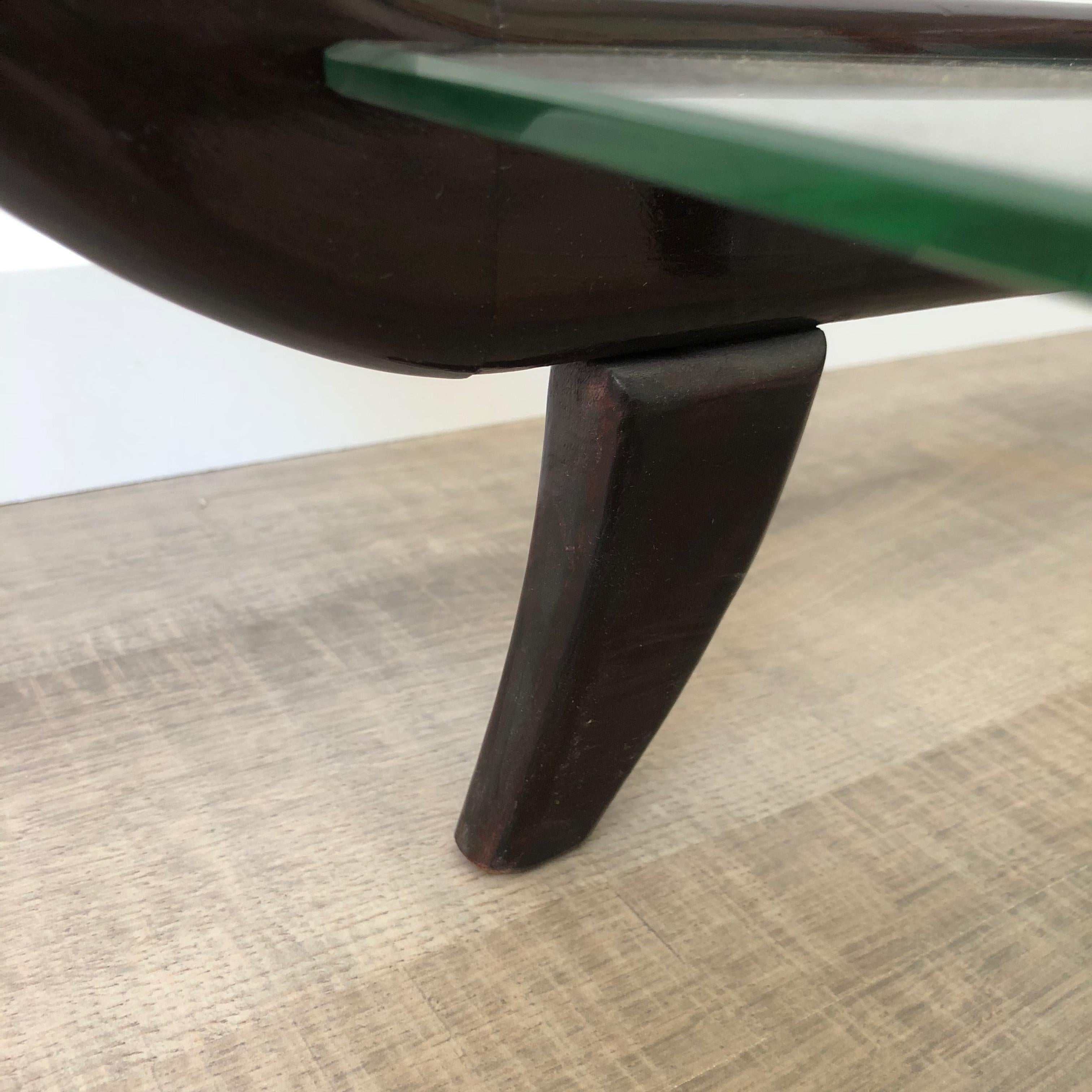 Wood Coffee Table in the Style of Gio Ponti Glass and Mahogany, 1950s, Italy For Sale 1