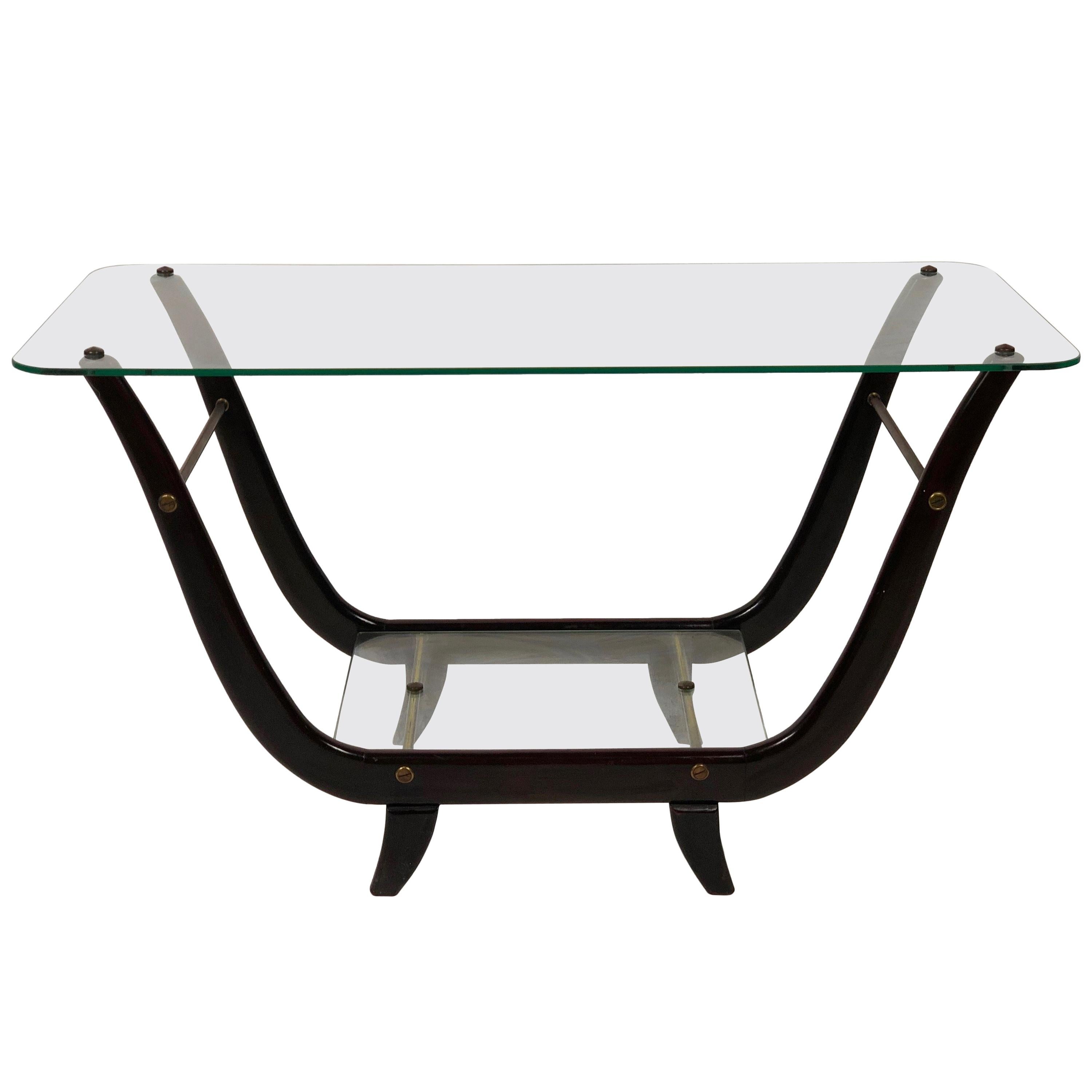 Wood Coffee Table in the Style of Gio Ponti Glass and Mahogany, 1950s, Italy