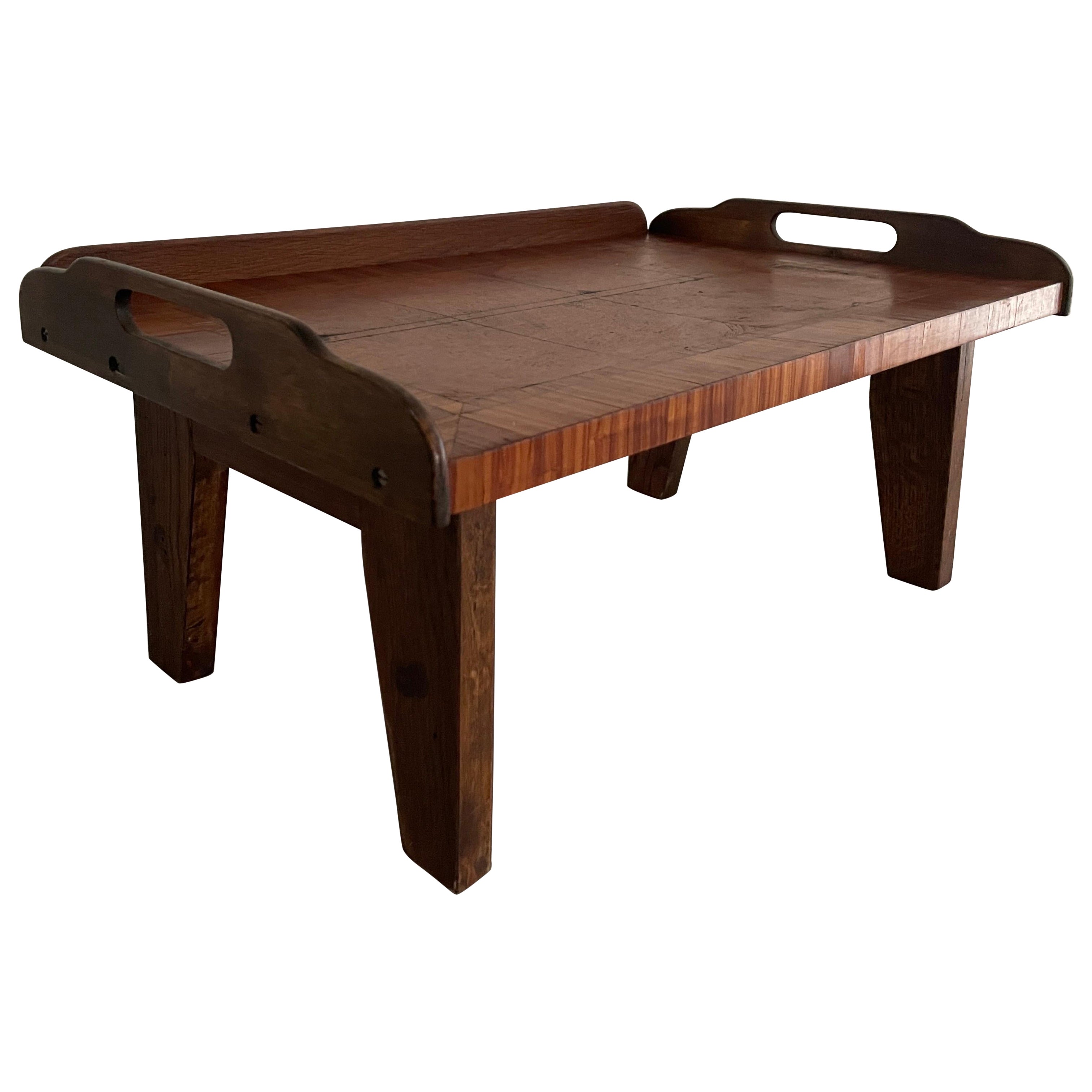 Wood Coffee Table with Nice Square Pattern  Service Tray, 1960s, Germany For Sale