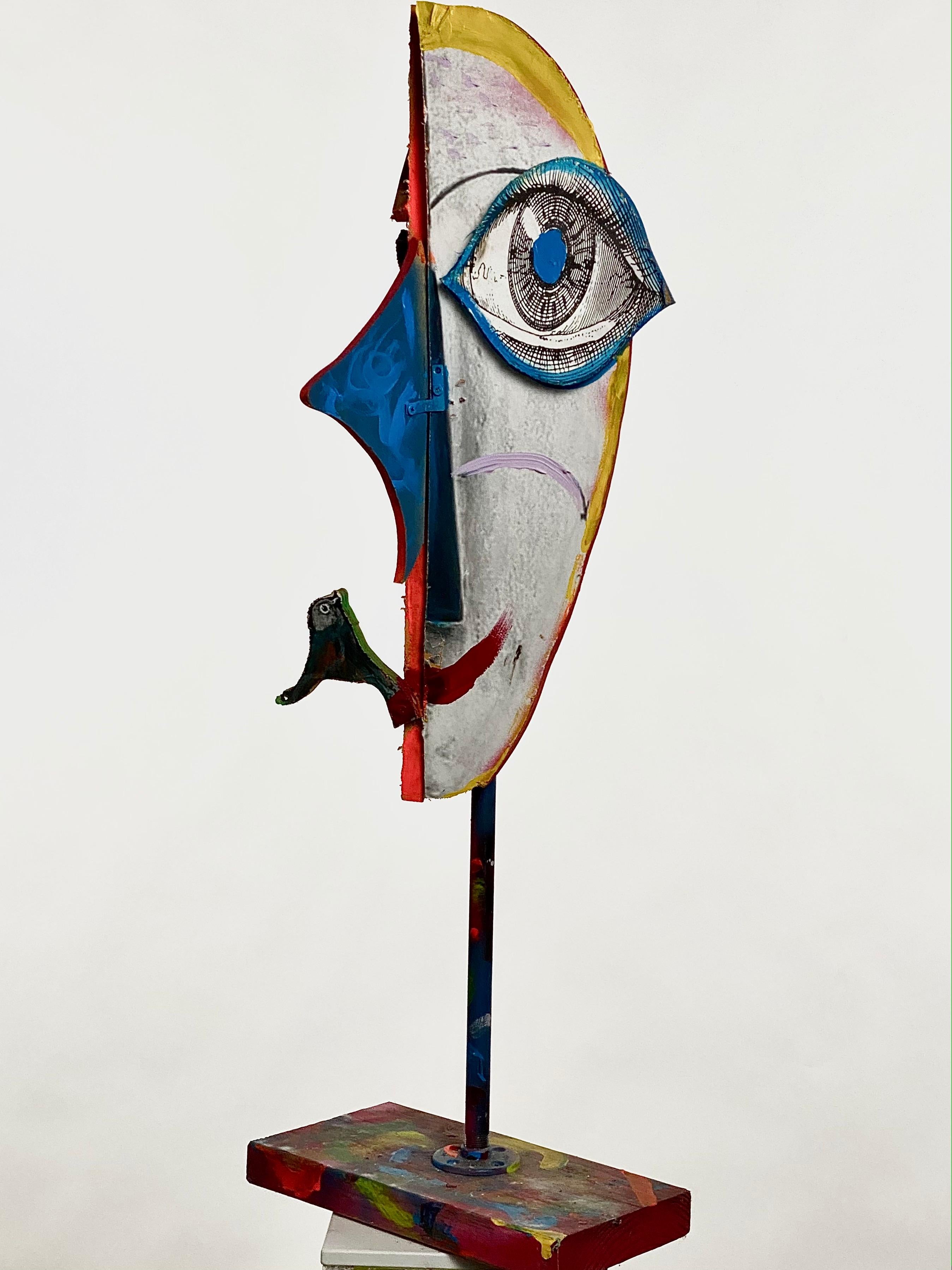 Metallo Figura scultorea in Wood Collage Multicolore Face, 21° secolo di Mattia Biagi in vendita