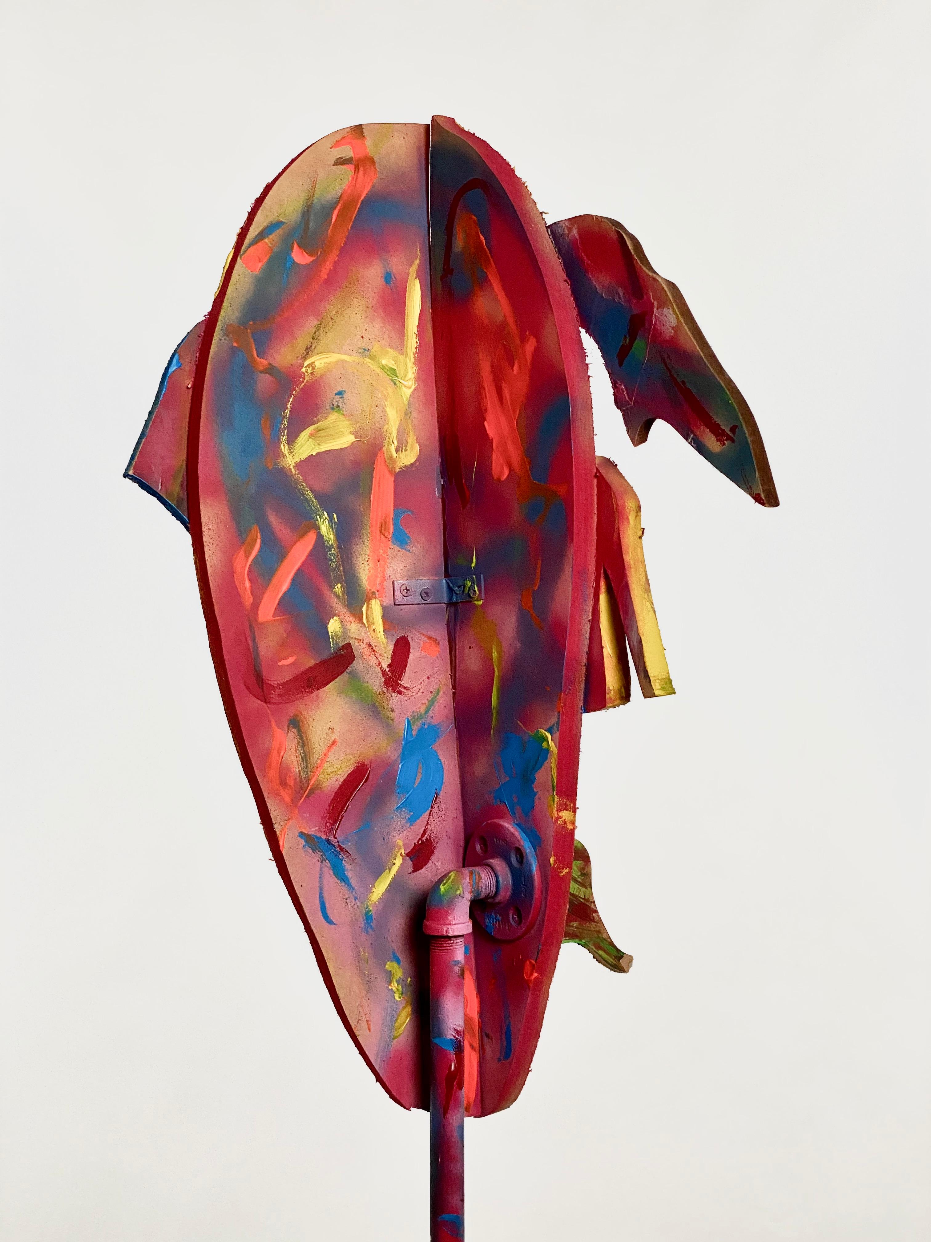 Wood Collage Multicolor Sculptural Figure Face, 21st Century by Mattia Biagi For Sale 2