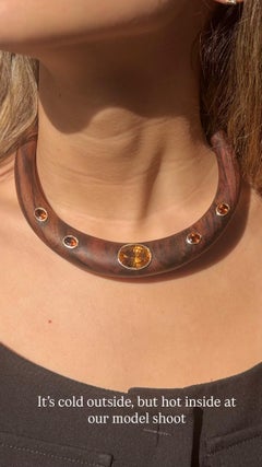 Wood Collar Necklace with Madeira Citrines & 14k Gold