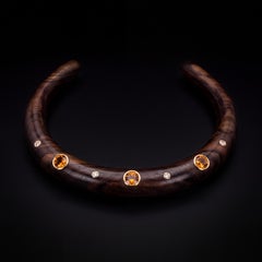 Wood Collar Necklace with Madeira Citrines, Diamonds and 14k Gold