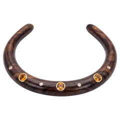 Wood Collar Necklace with Madeira Citrines, Diamonds and 14k Gold