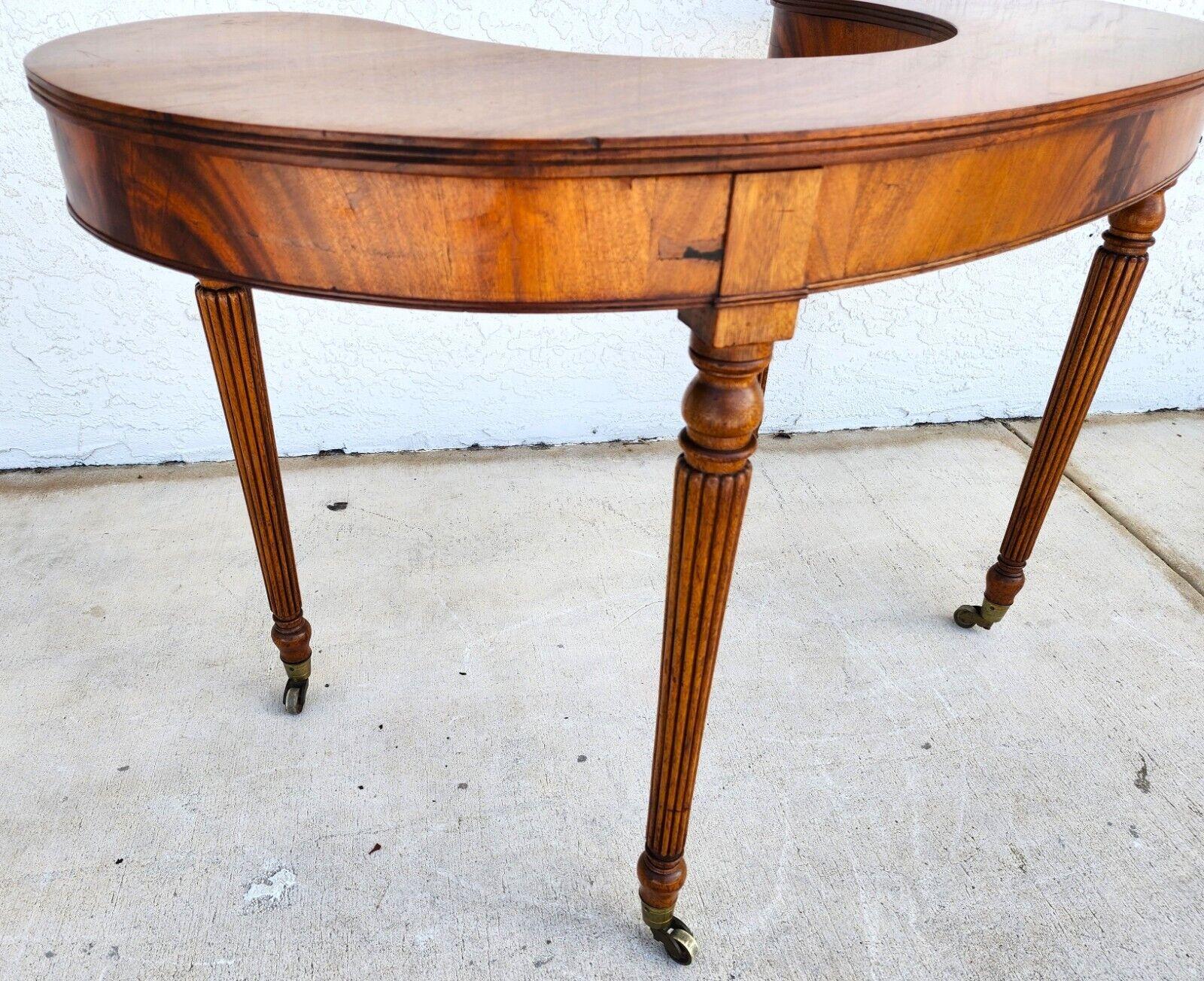 Wood Console Table Desk Midcentury Kidney Horseshoe Shape In Good Condition For Sale In Lake Worth, FL