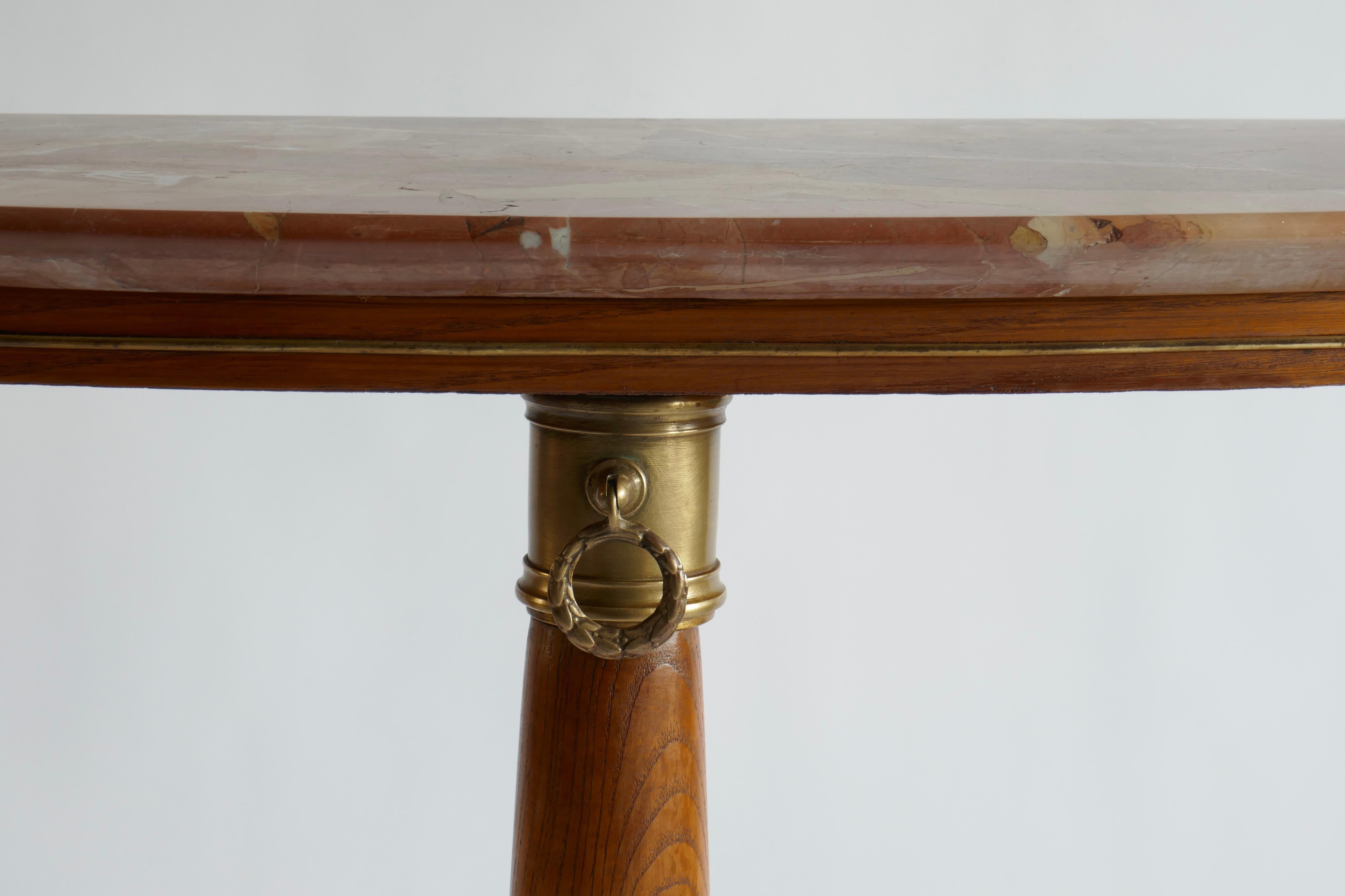 Italian Wood Console Table with Breccia Marble Top and Brass Details, Italy, 1950s
