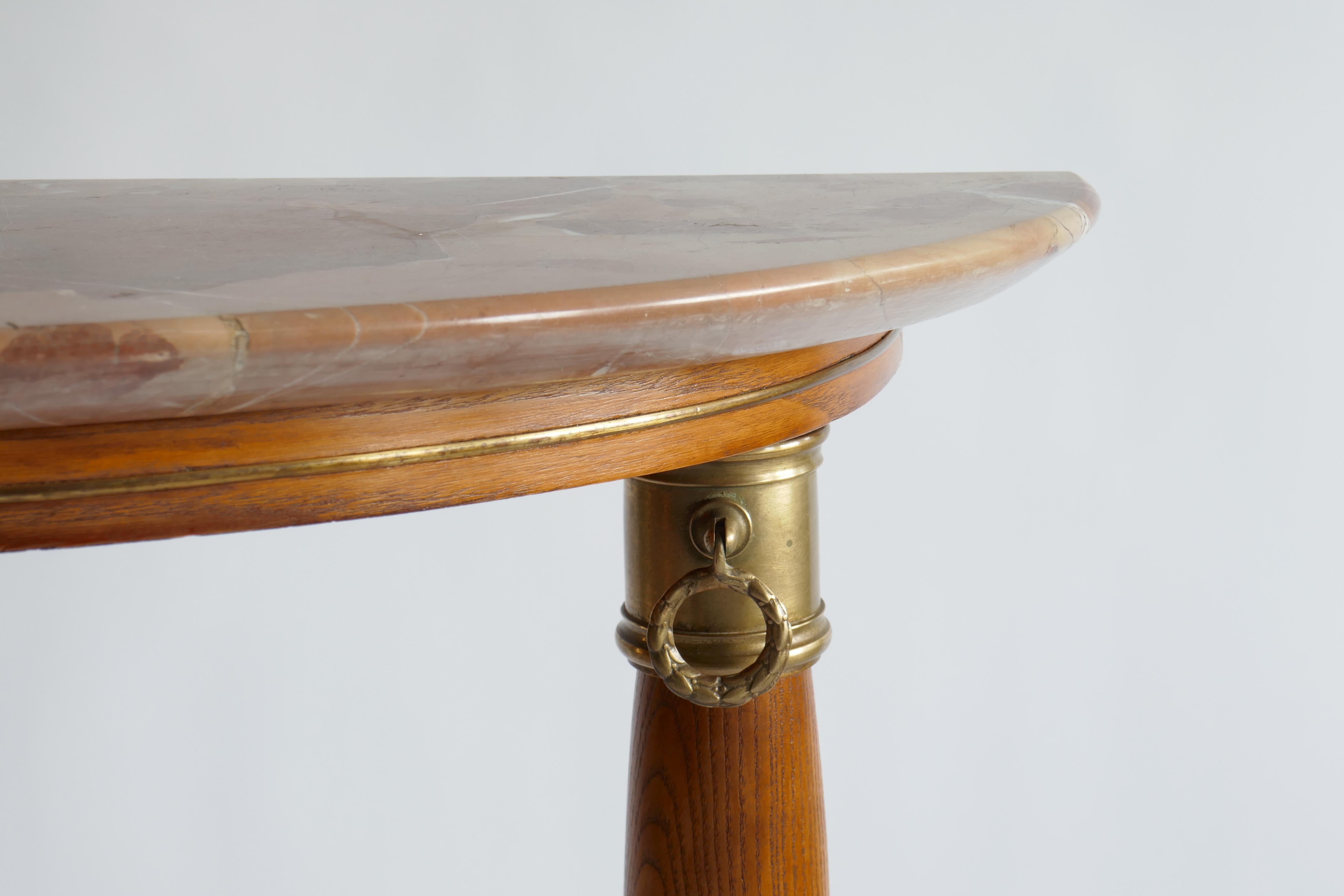 Wood Console Table with Breccia Marble Top and Brass Details, Italy, 1950s In Good Condition In London, GB