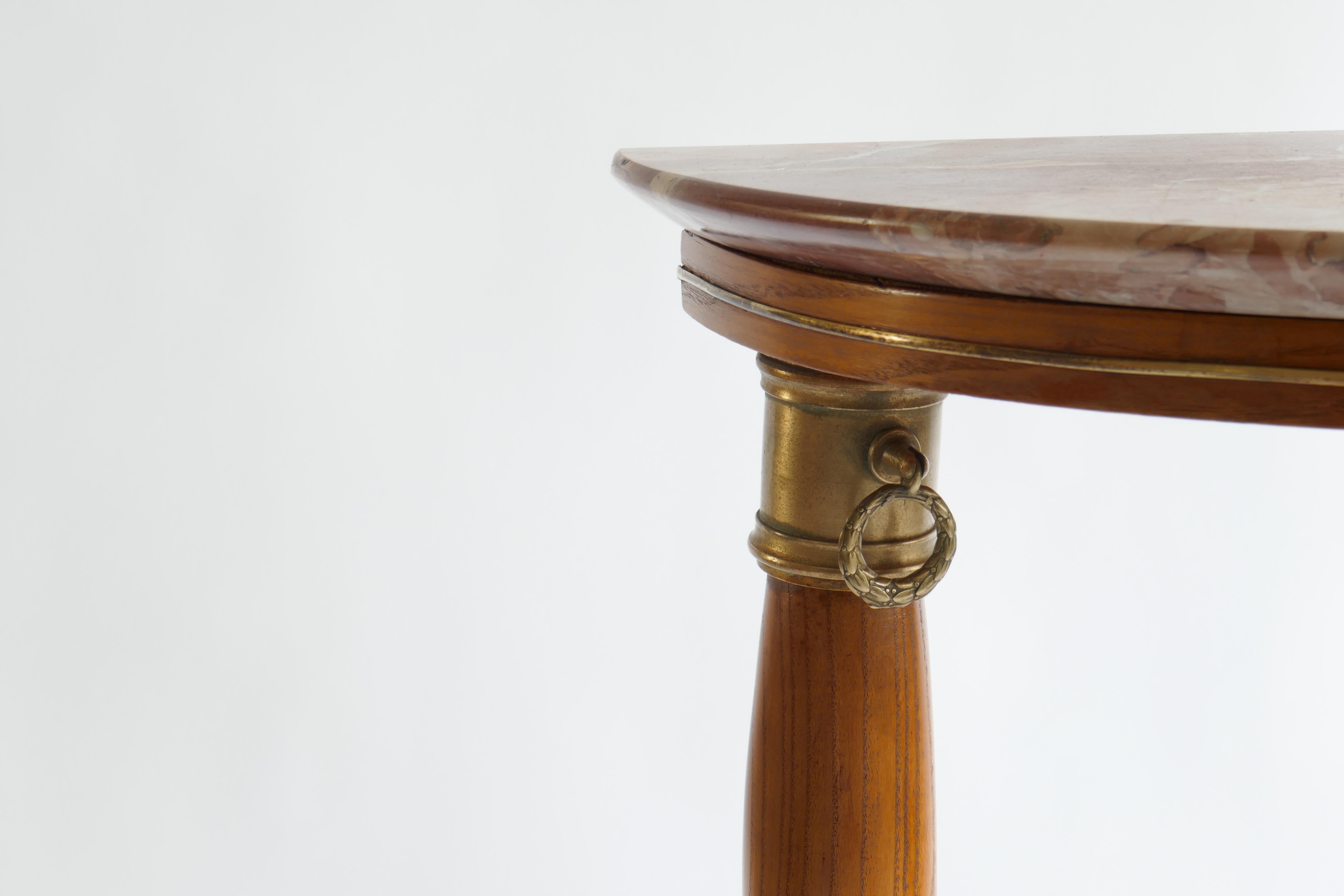 Mid-20th Century Wood Console Table with Breccia Marble Top and Brass Details, Italy, 1950s