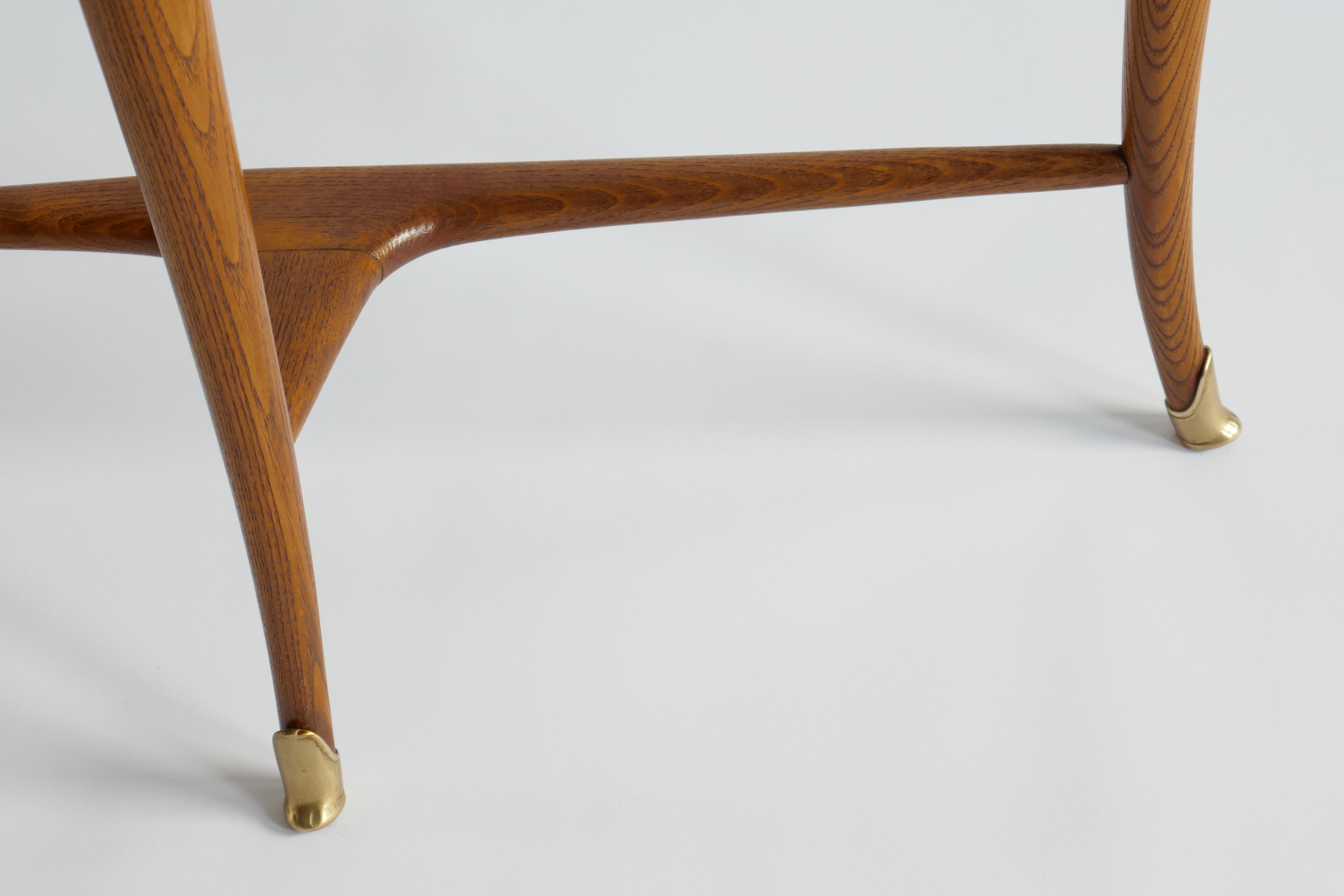 Wood Console Table with Breccia Marble Top and Brass Details, Italy, 1950s 1