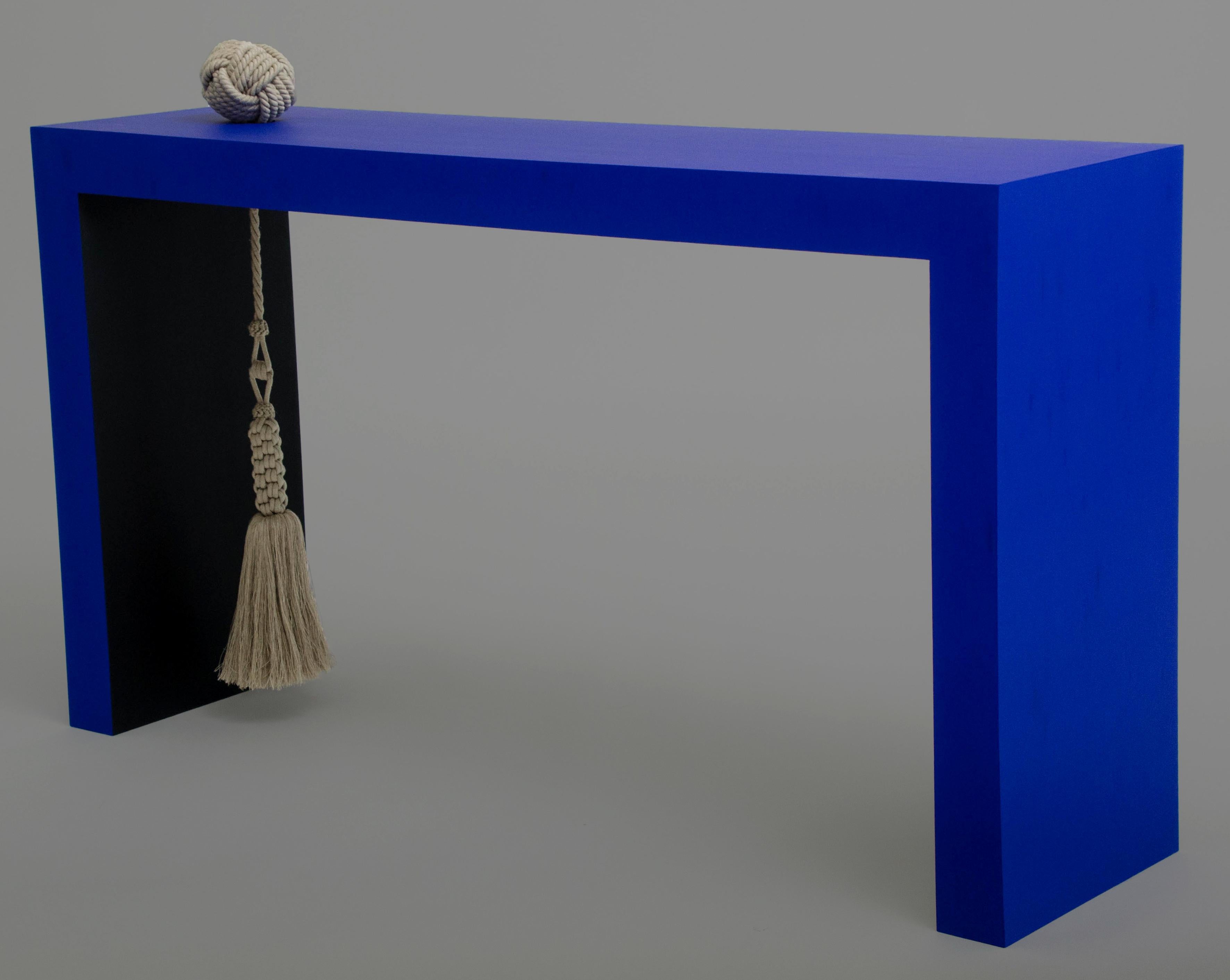 Wood Console Table with Linen Knot and Tassel In Excellent Condition For Sale In New York, NY