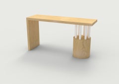 Wood Console Table with Solid Top and Round Base with Posts