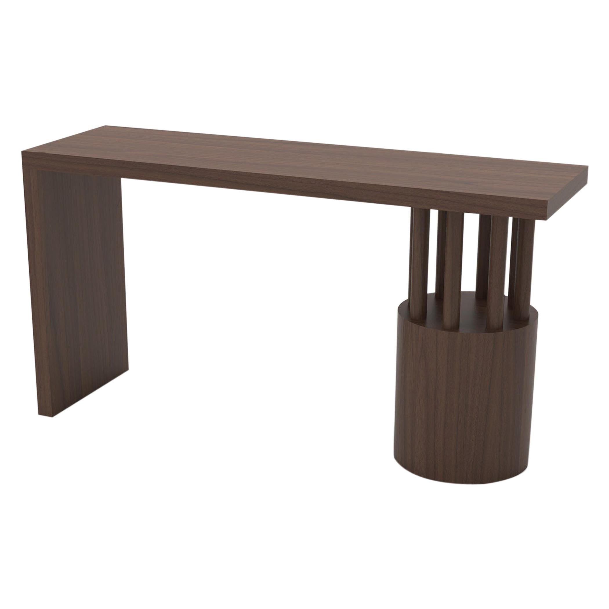 Wood Console Table with Solid Top and Round Base with Posts
