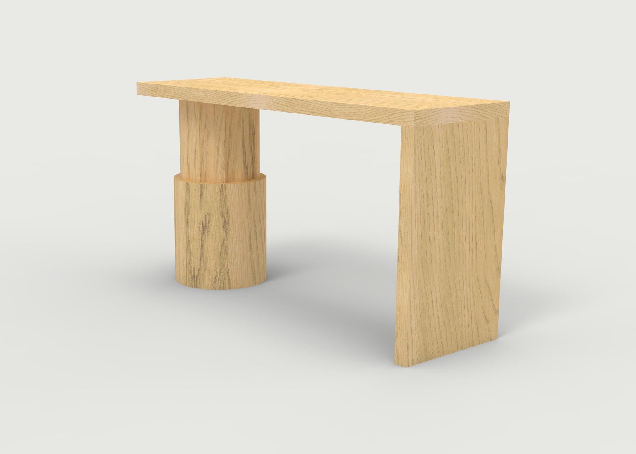 Wood Console with Solid Top and Shaped Cylindrical Base For Sale 4