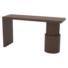 Wood Console with Solid Top and Shaped Cylindrical Base