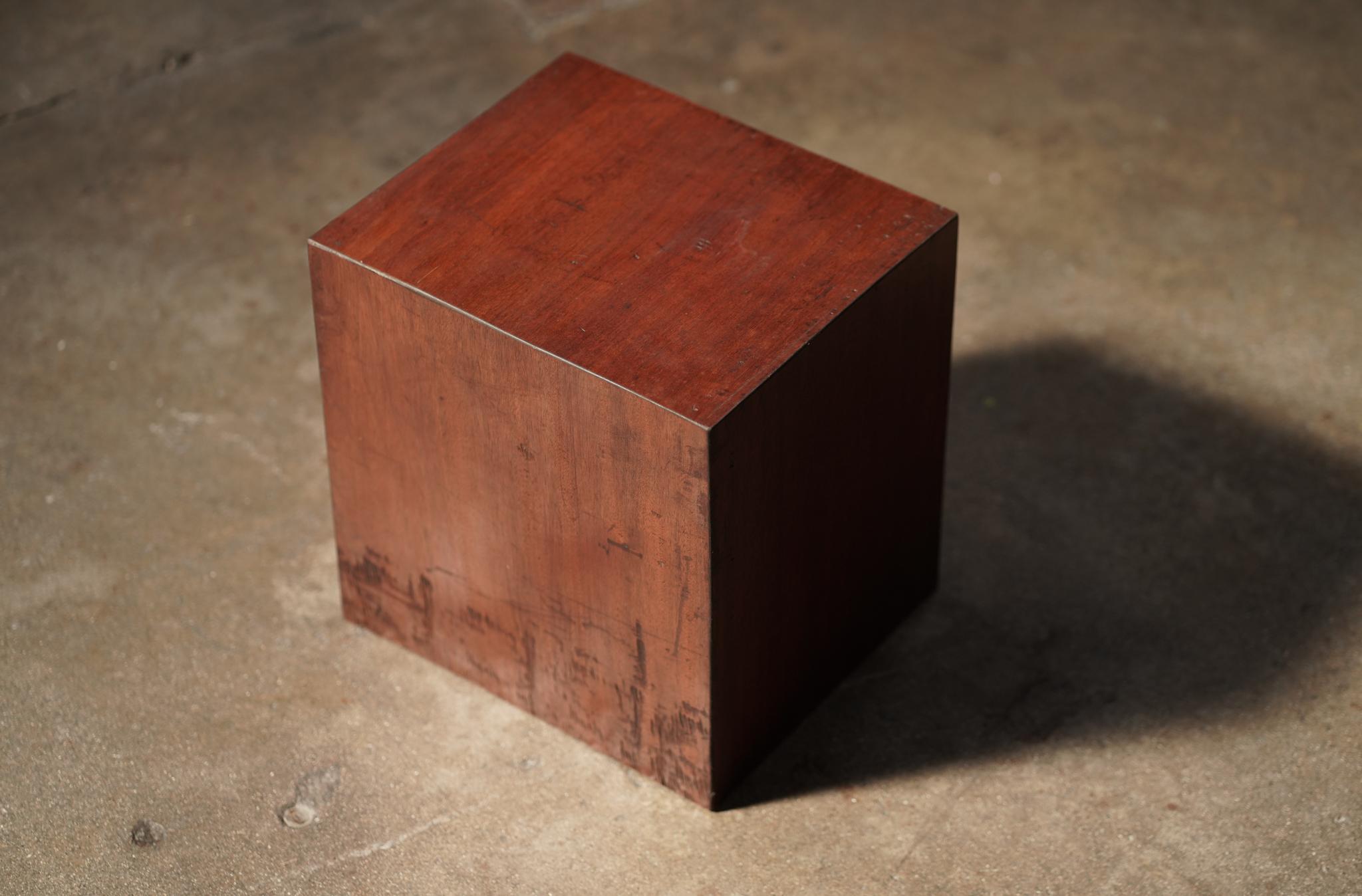Belgian Wood Cube Side Table For Sale