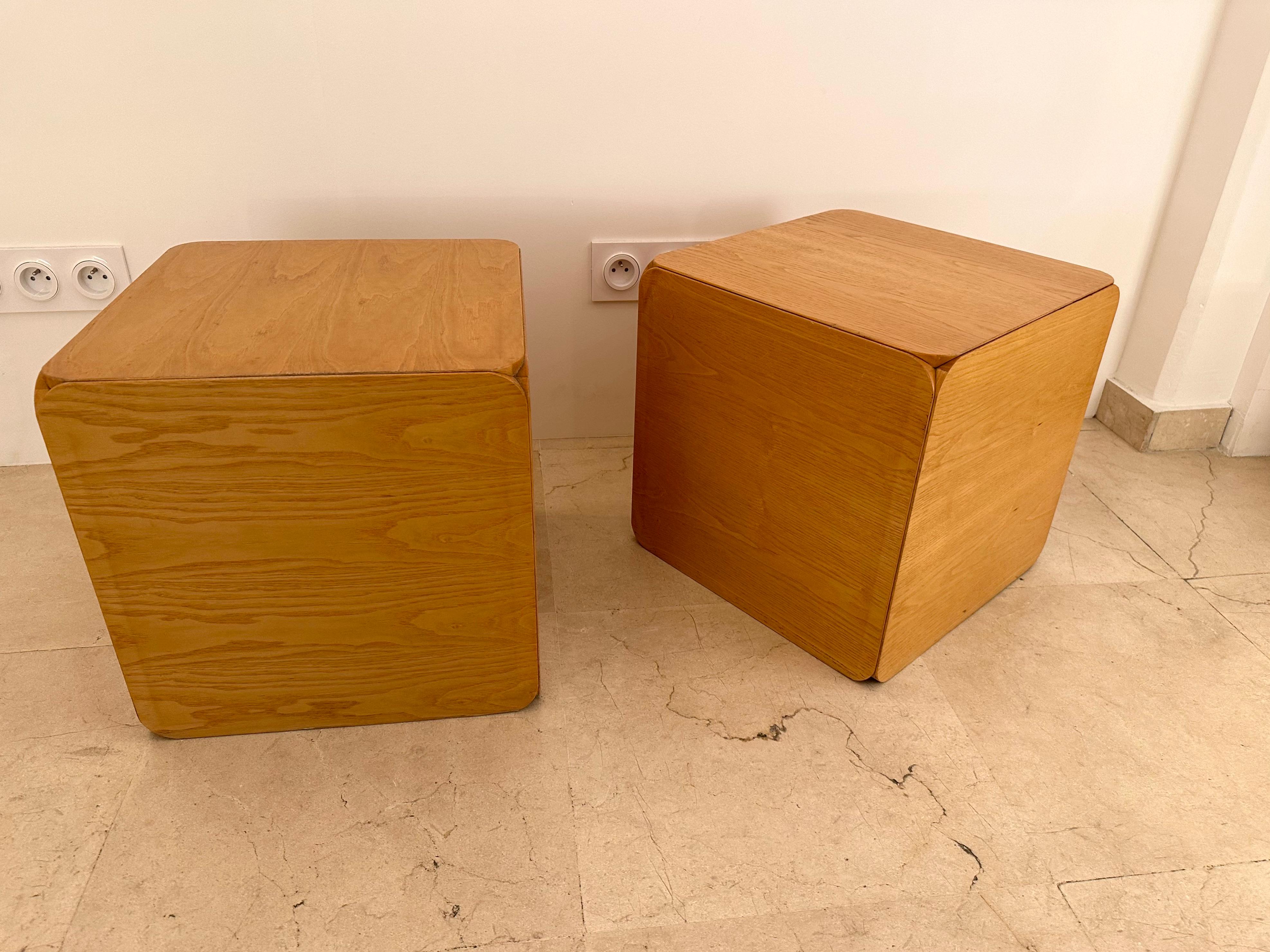 Wood Cube Stool Samara by Derk Jan de Vries for Maisa di Seveso. Italy, 1970s For Sale 4