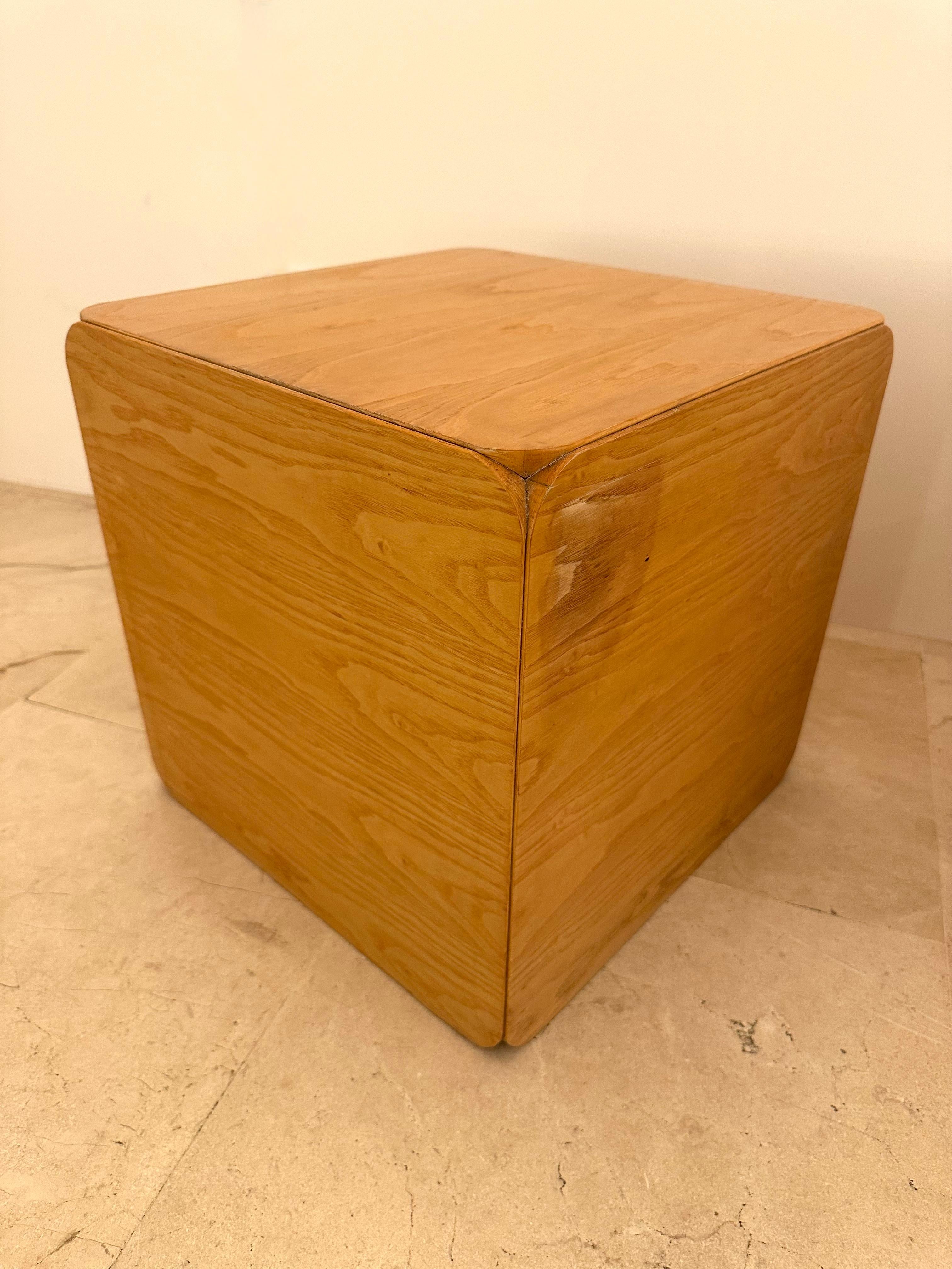 Wood Cube Stool Samara by Derk Jan de Vries for Maisa di Seveso. Italy, 1970s For Sale 7