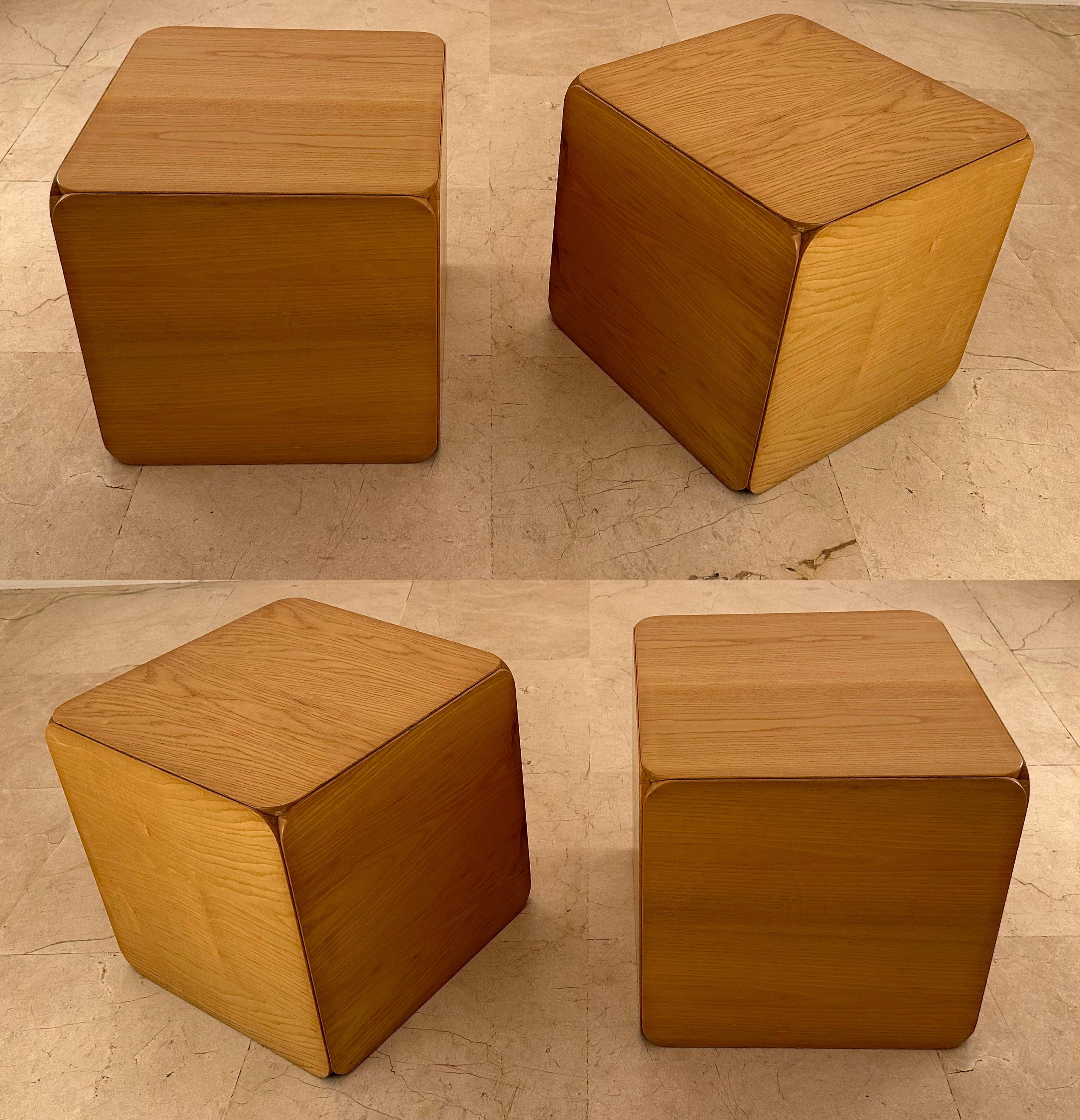 Mid-Century Modern Space Age wood cube stool pouf ottoman or side end low coffee cocktail table, model 