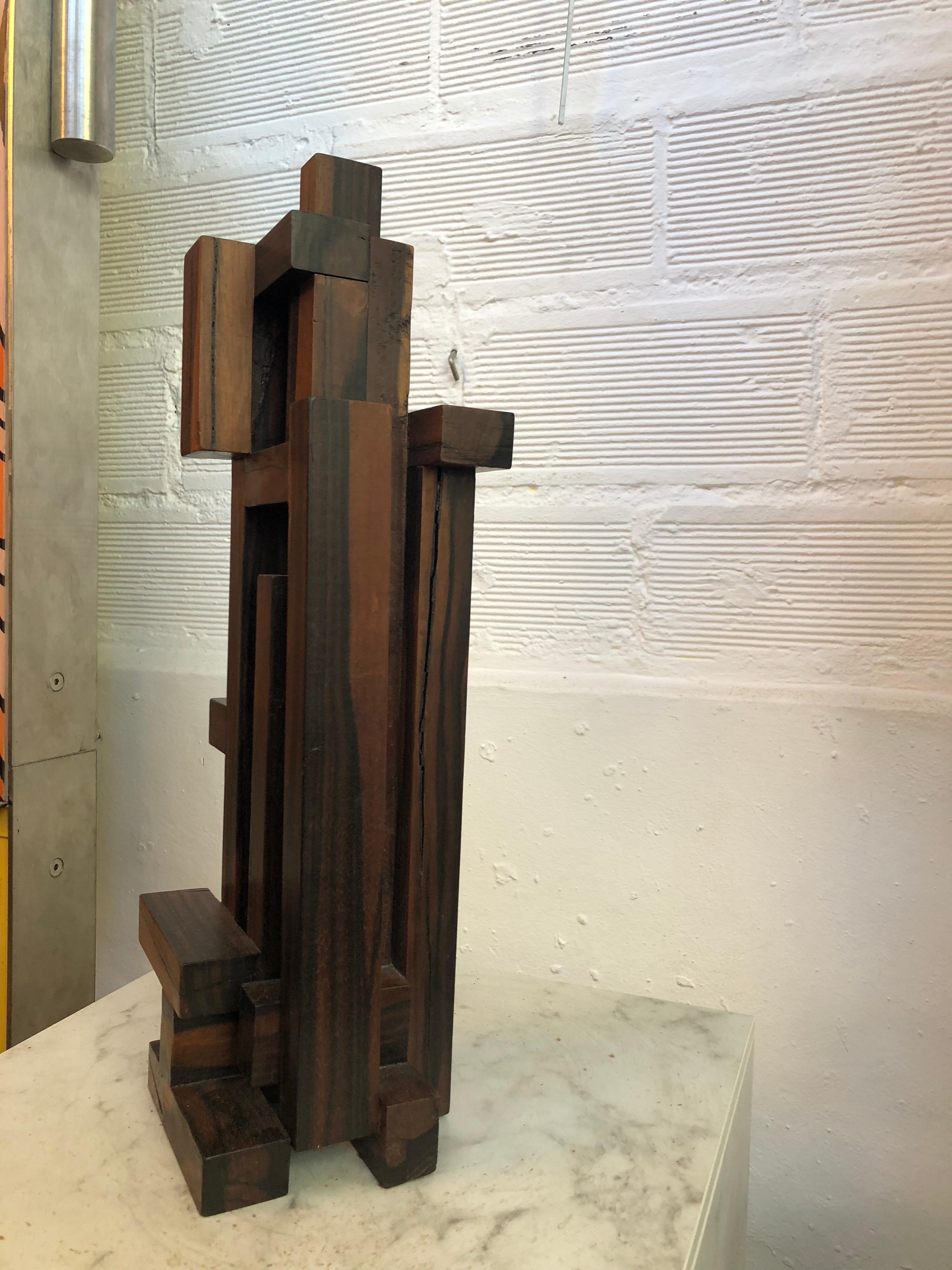 Modern Wood Cubist Sculpture