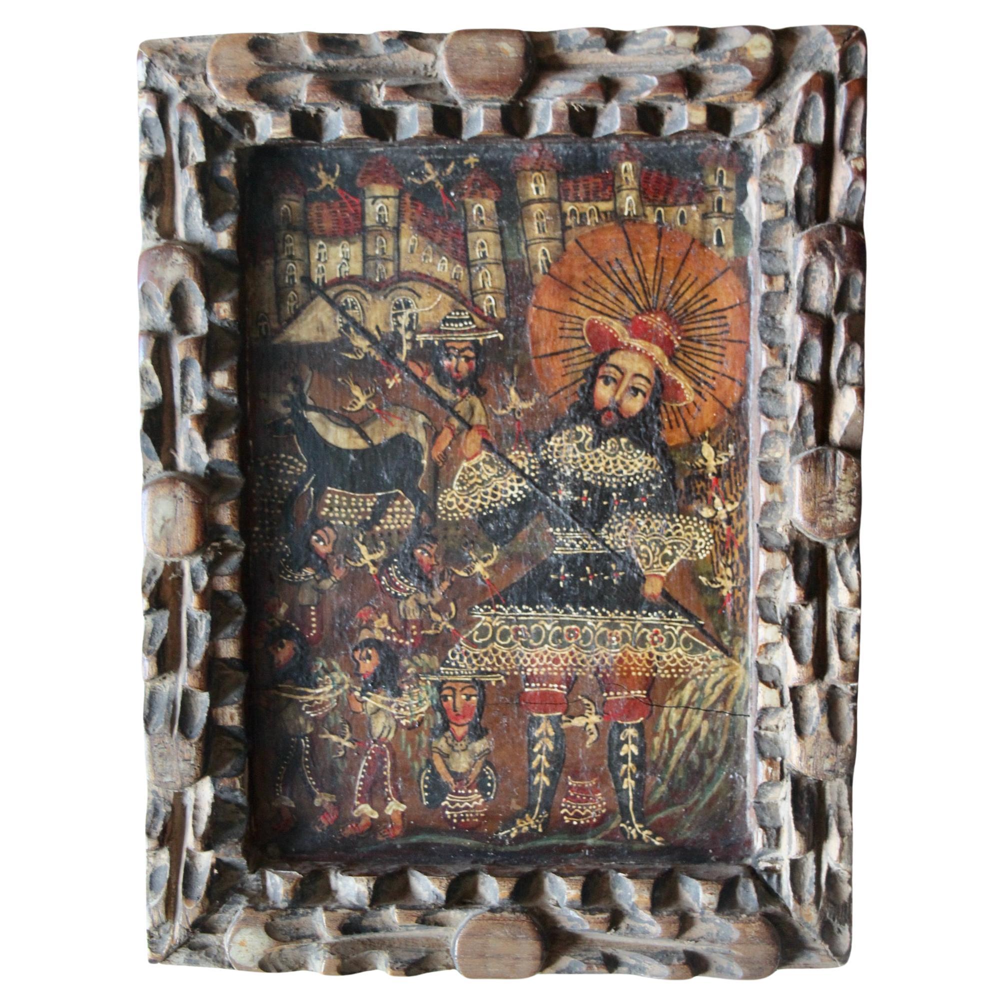 Wood Cusco school painting