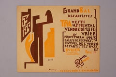 Wood Cut Entry Ticket Grand Bal Des Artistes 1923 by Michel Larionov