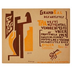 Wood Cut Entry Ticket Grand Bal Des Artistes 1923 by Michel Larionov