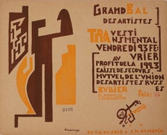 Billete de entrada tallado en madera Grand Bal Des Artistes 1923 por Michel Larionov