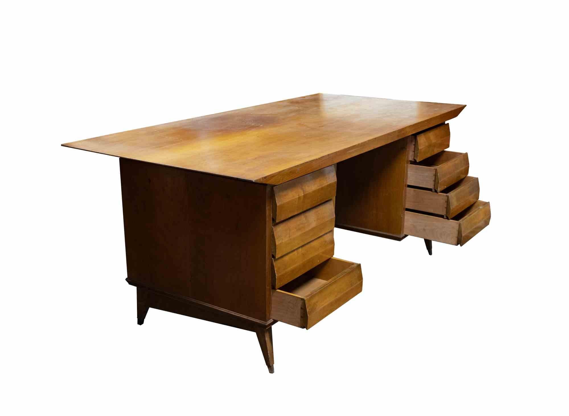 Mid-20th Century Wood Desk Attr. to Melchiorre Bega, Italy, 1950s For Sale
