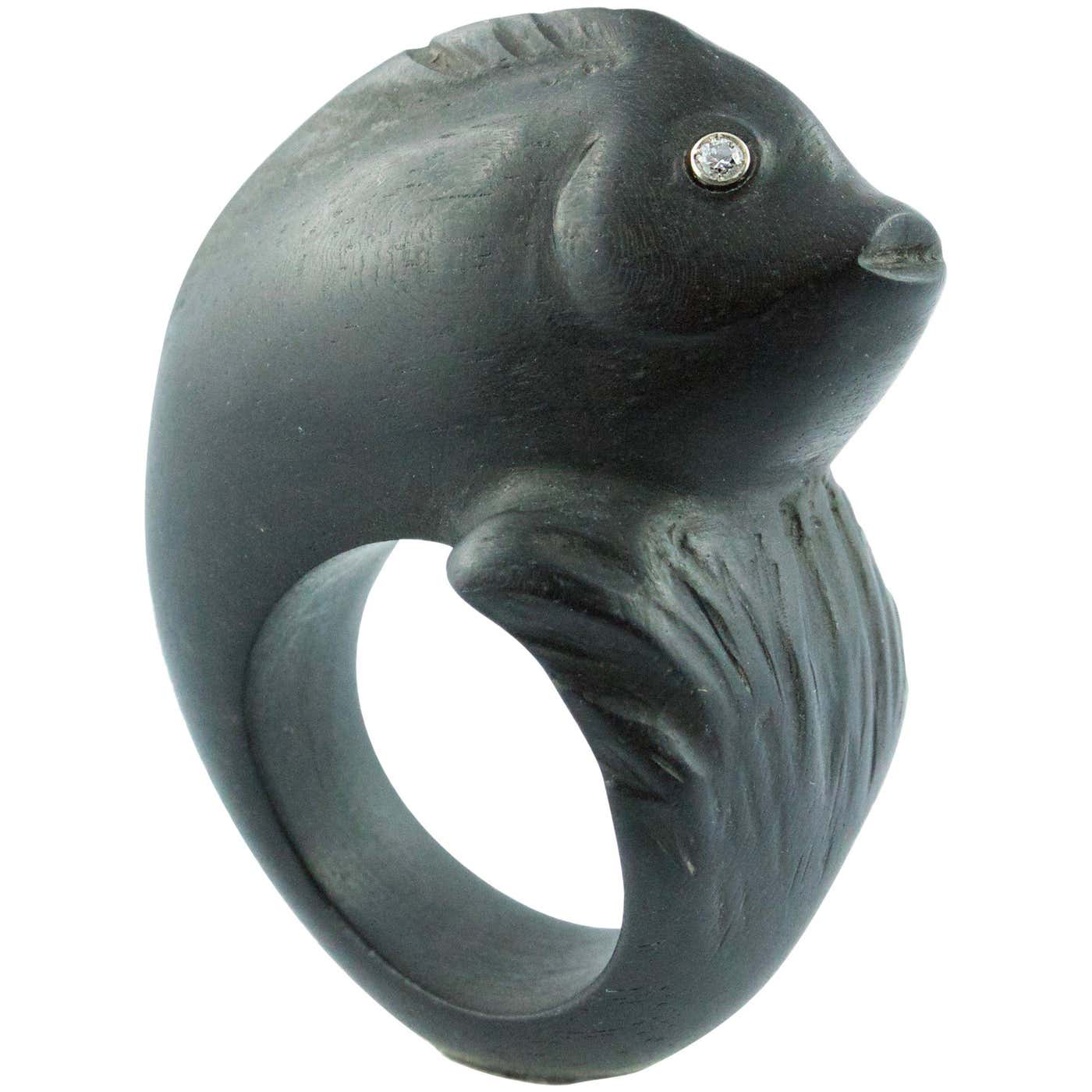 Wood Diamonds Gold Fish Ring For Sale at 1stDibs | solid ring fishing
