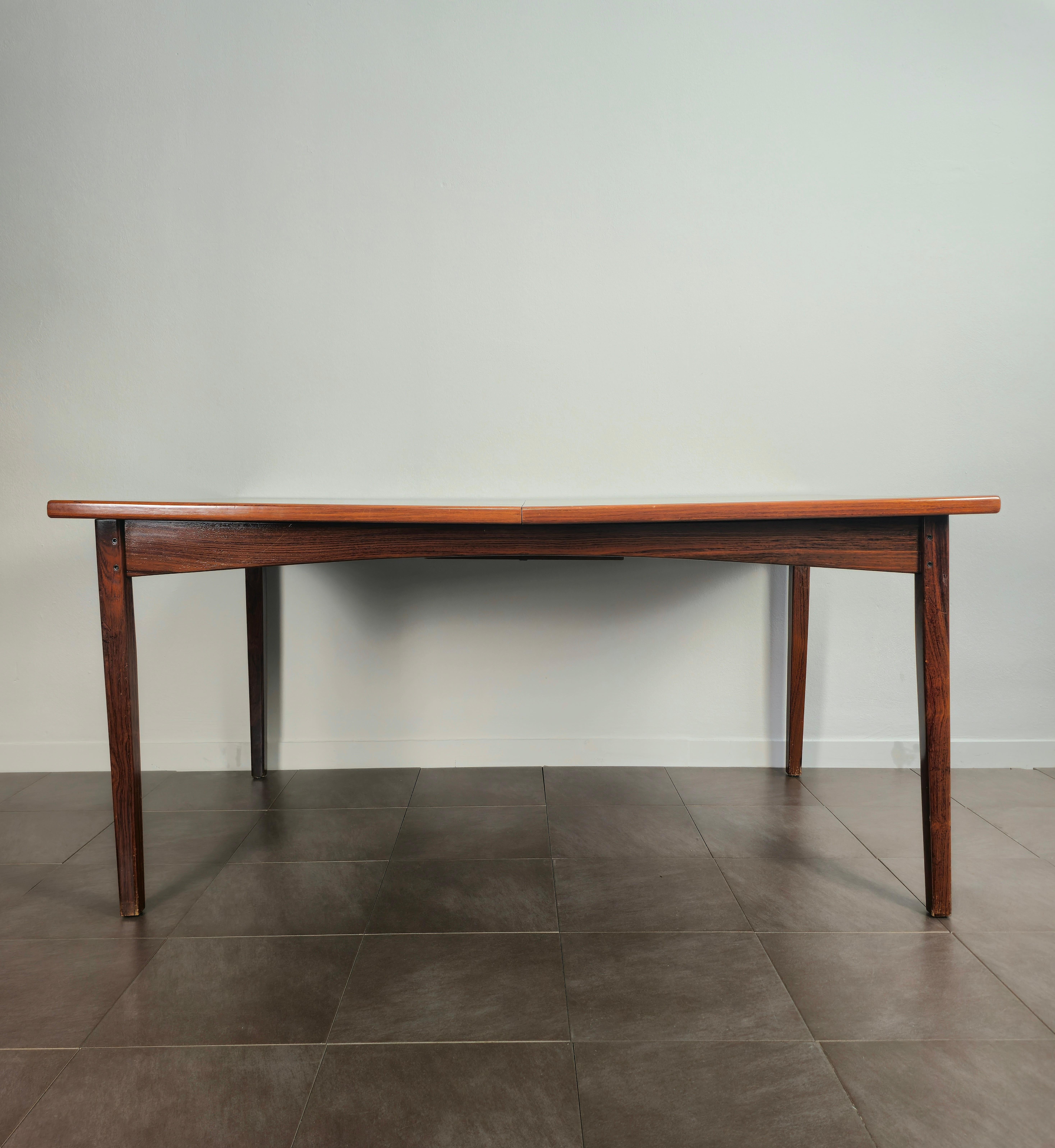 Mid-Century Modern Wood Dining Room Table Extendable Large Rectangular Midcentury, Denmark, 1960s For Sale