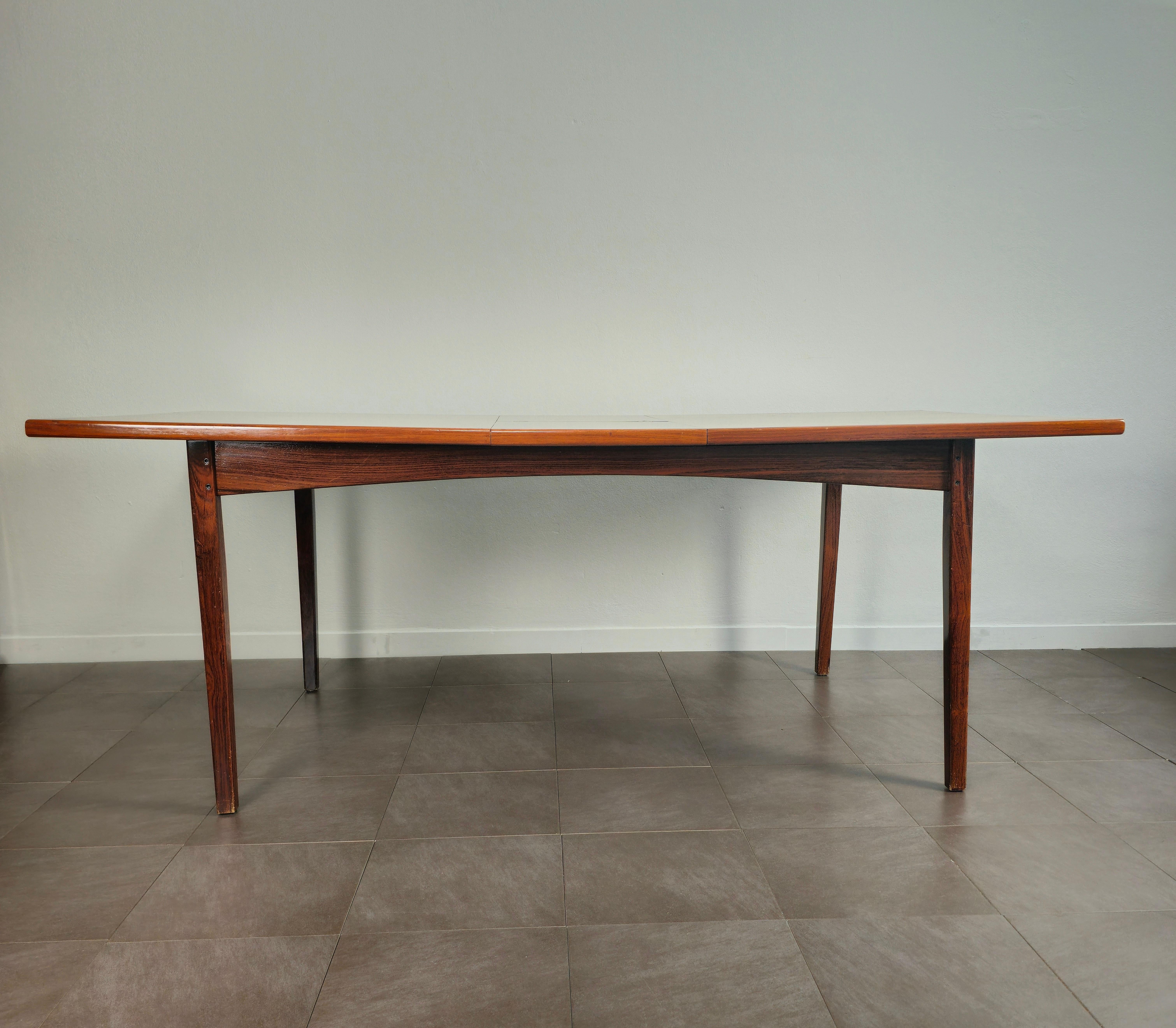 Wood Dining Room Table Extendable Large Rectangular Midcentury, Denmark, 1960s For Sale 2