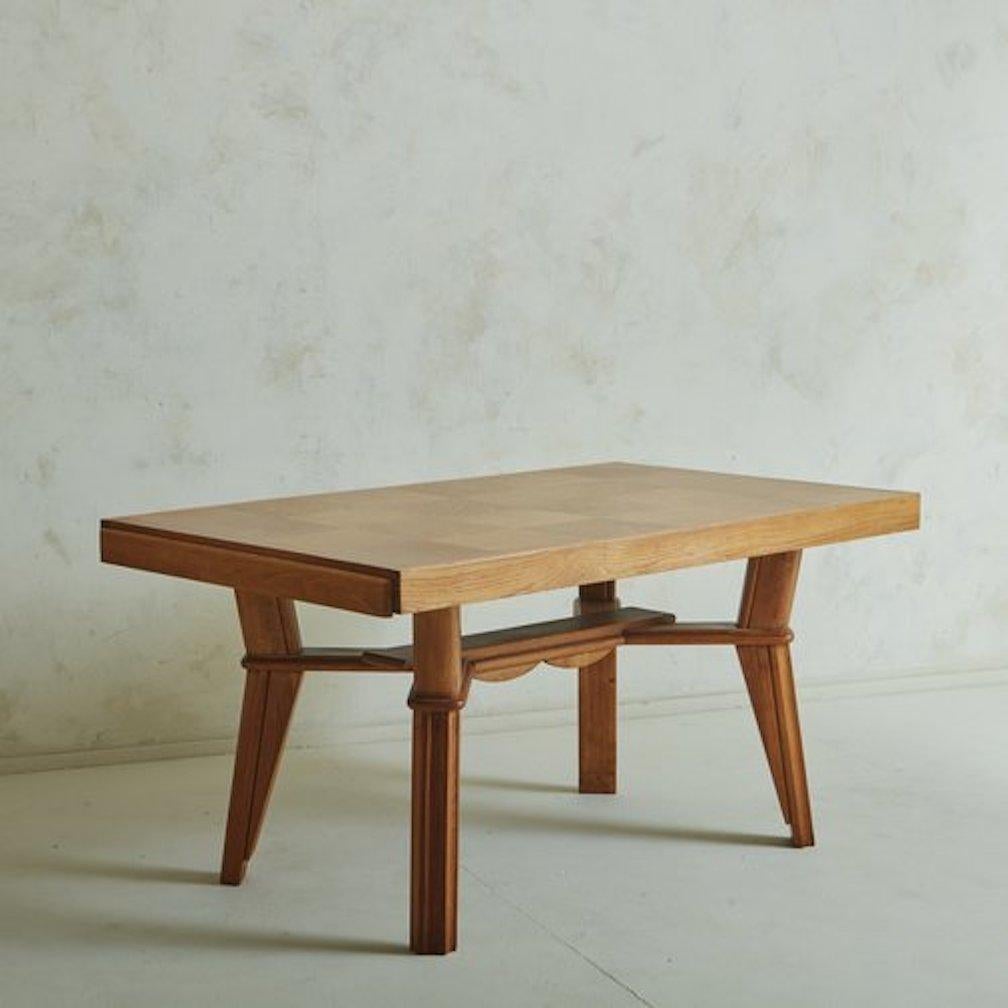 French Wood Dining Table With Parquetry Top, France 1940s For Sale