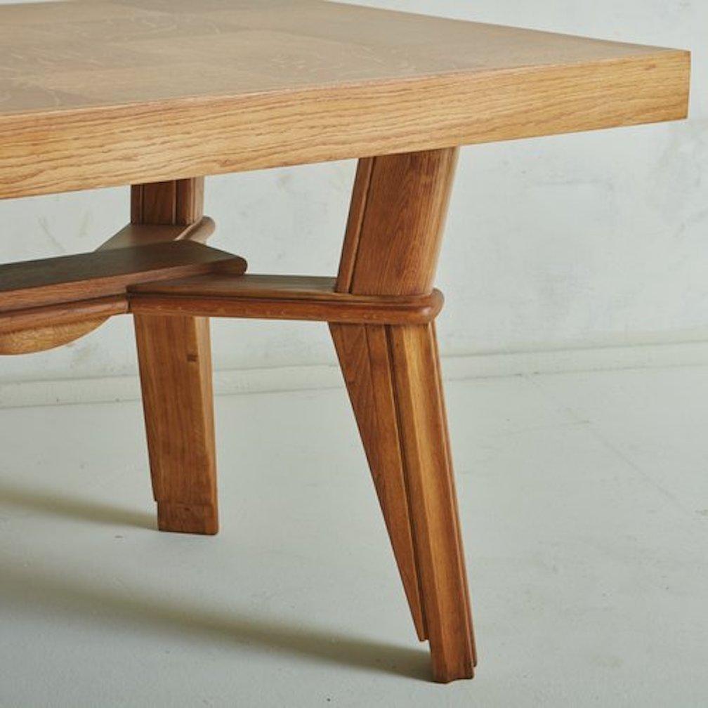 Wood Dining Table With Parquetry Top, France 1940s In Good Condition For Sale In Chicago, IL