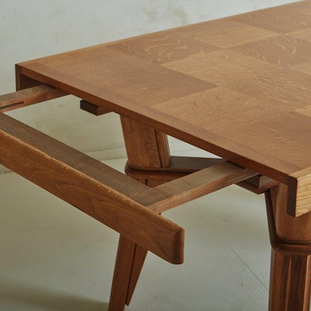 Wood Dining Table With Parquetry Top, France 1940s For Sale 1