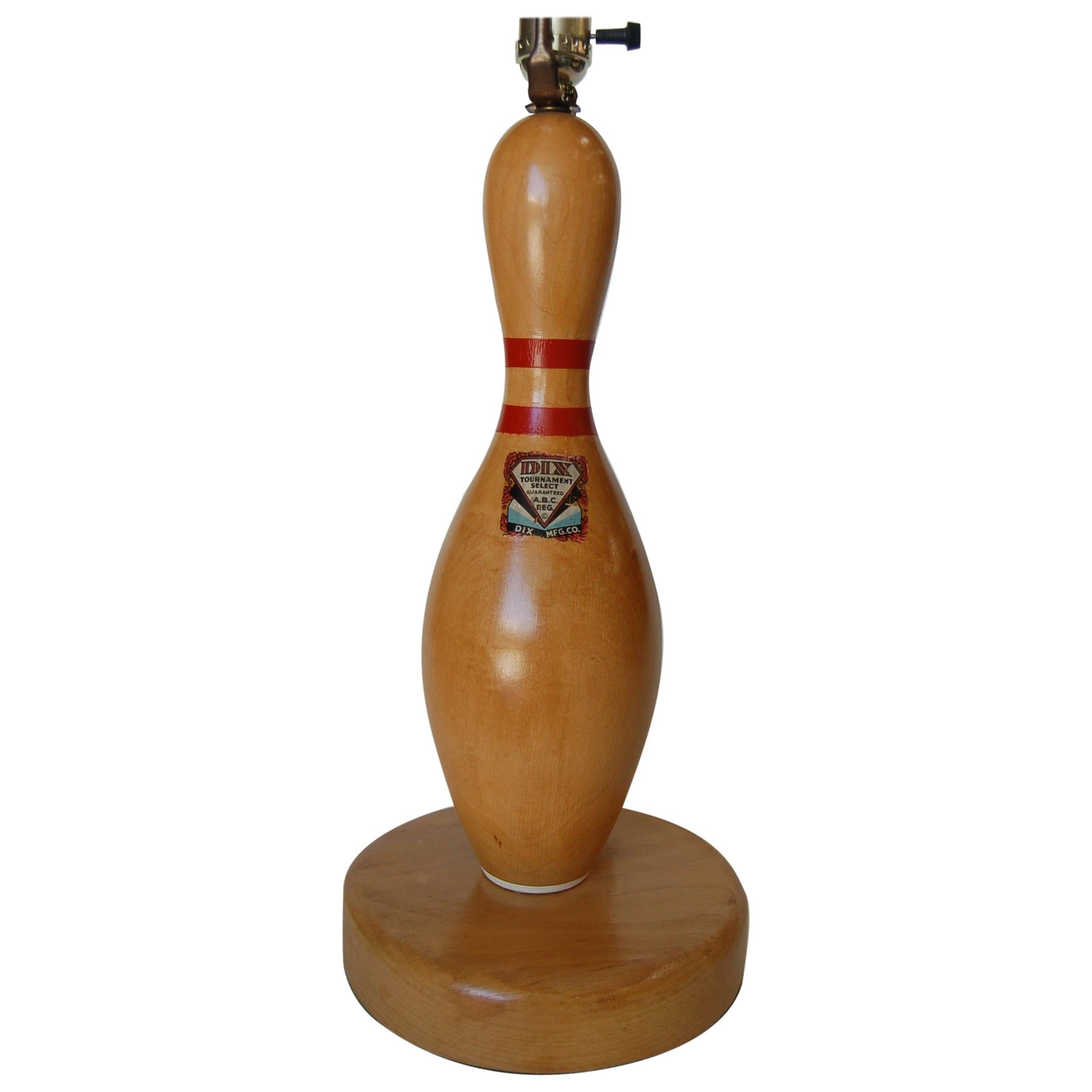 Wood Dix Tournament Select Real Bowling Pin Table Lamp For Sale