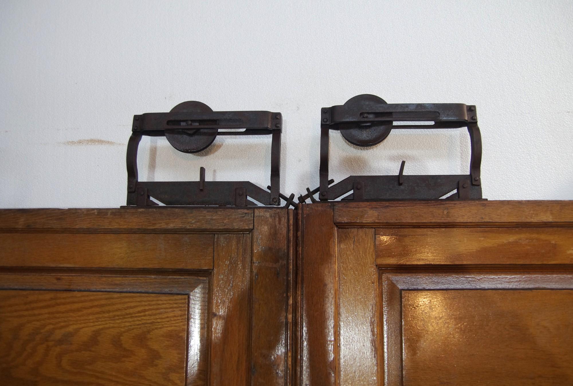 Wood Double Pocket Doors w/ 6 Panes & Original Wheels, Circa 1900 1