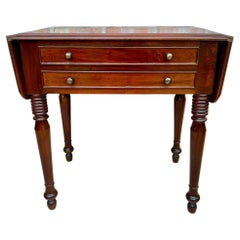 Wood Drop-Leaf Side Table with Two Drawers, 1930s