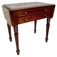 Wood Drop-Leaf Side Table with Two Drawers, 1930s