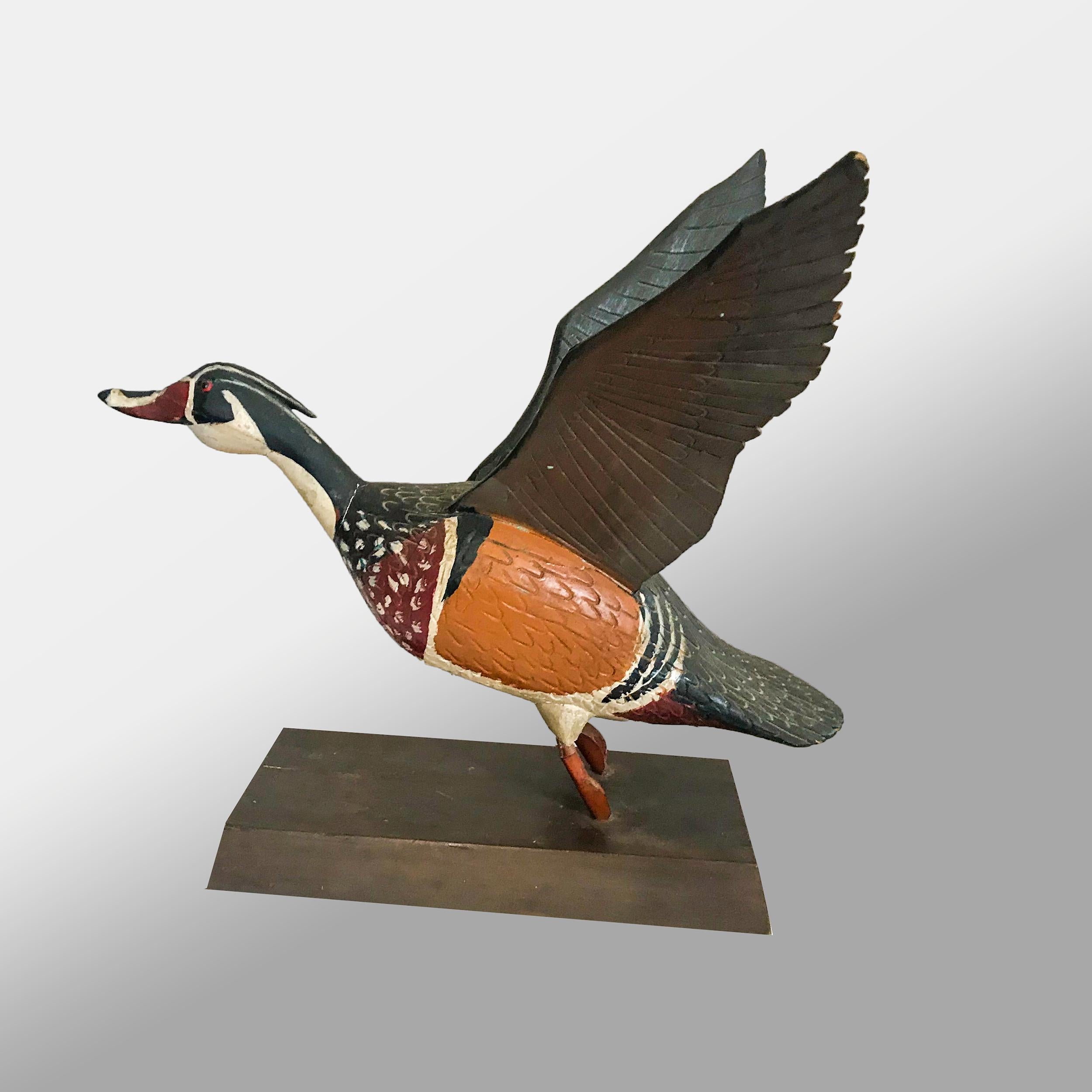Folk Art Wood Duck Drake in Flight