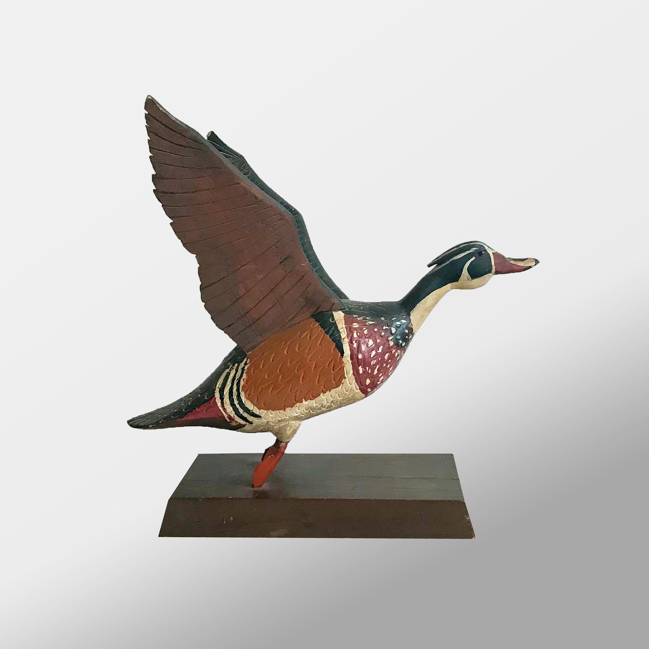 Hand-Carved Wood Duck Drake in Flight