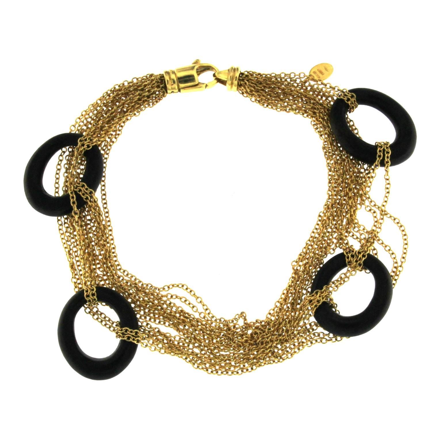 Wood Ebony Bracelet 18 Karat Yellow Gold For Sale
