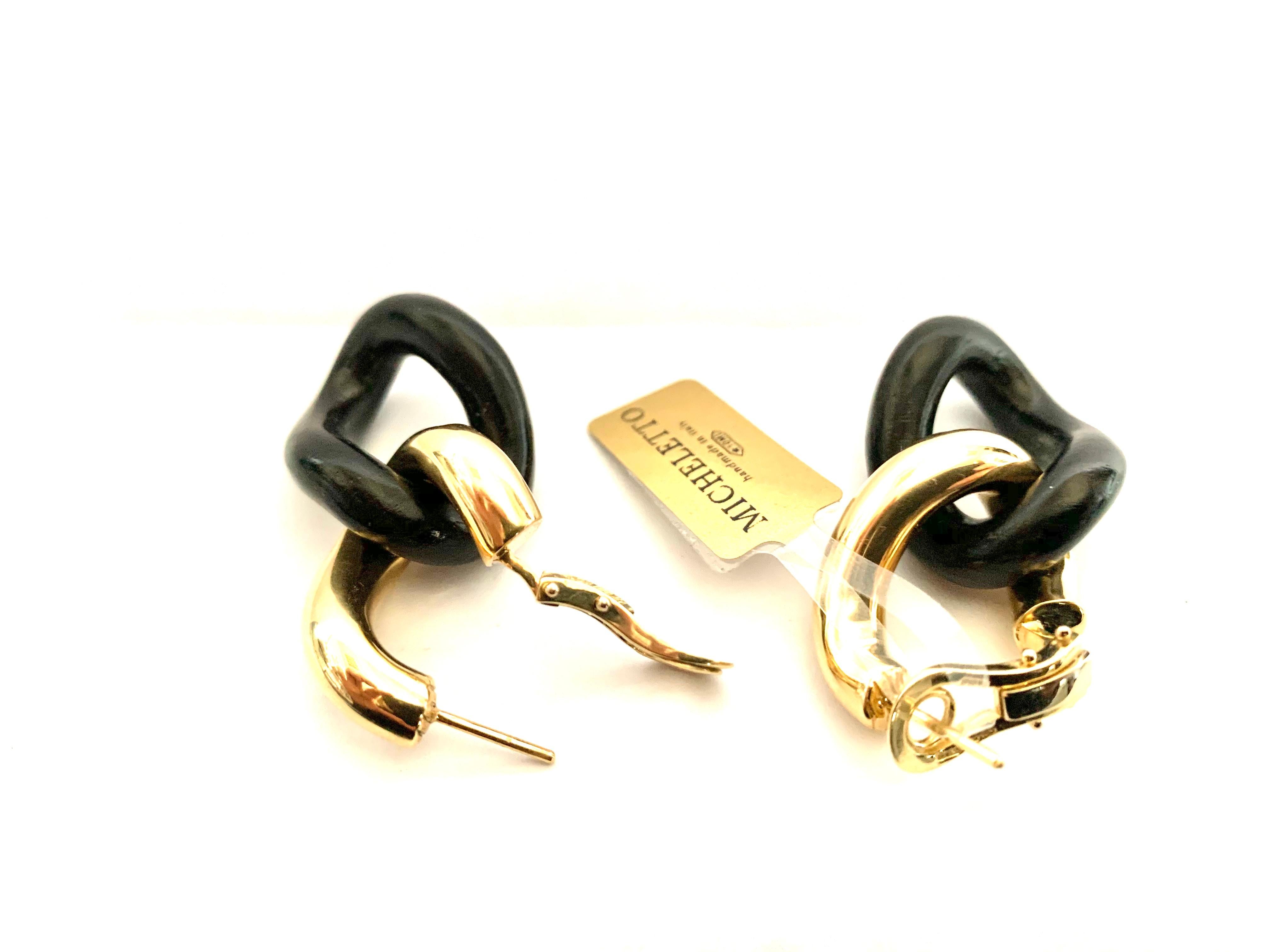 18 kt  Rose Gold and Ebony Groumette Earrings  In New Condition For Sale In Milano, Lombardia