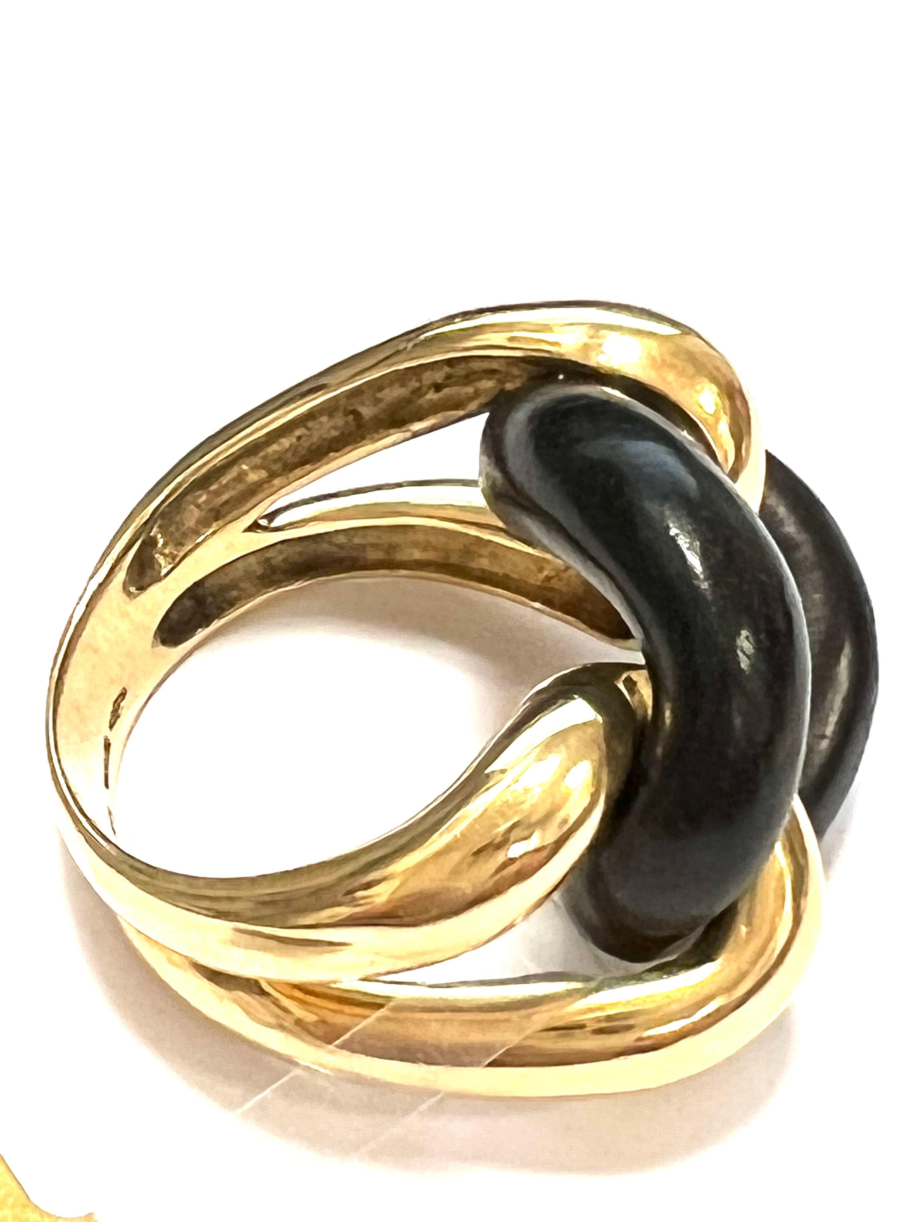 Women's Wood Ebony Groumette Ring 18 Karat Yellow Gold For Sale