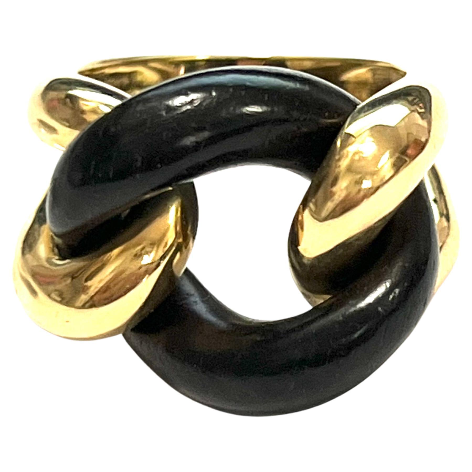 Wood Ebony Groumette Ring 18 Karat Yellow Gold For Sale