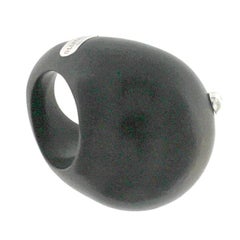 Ebony Wood Ring with 18K White Gold and White Diamond