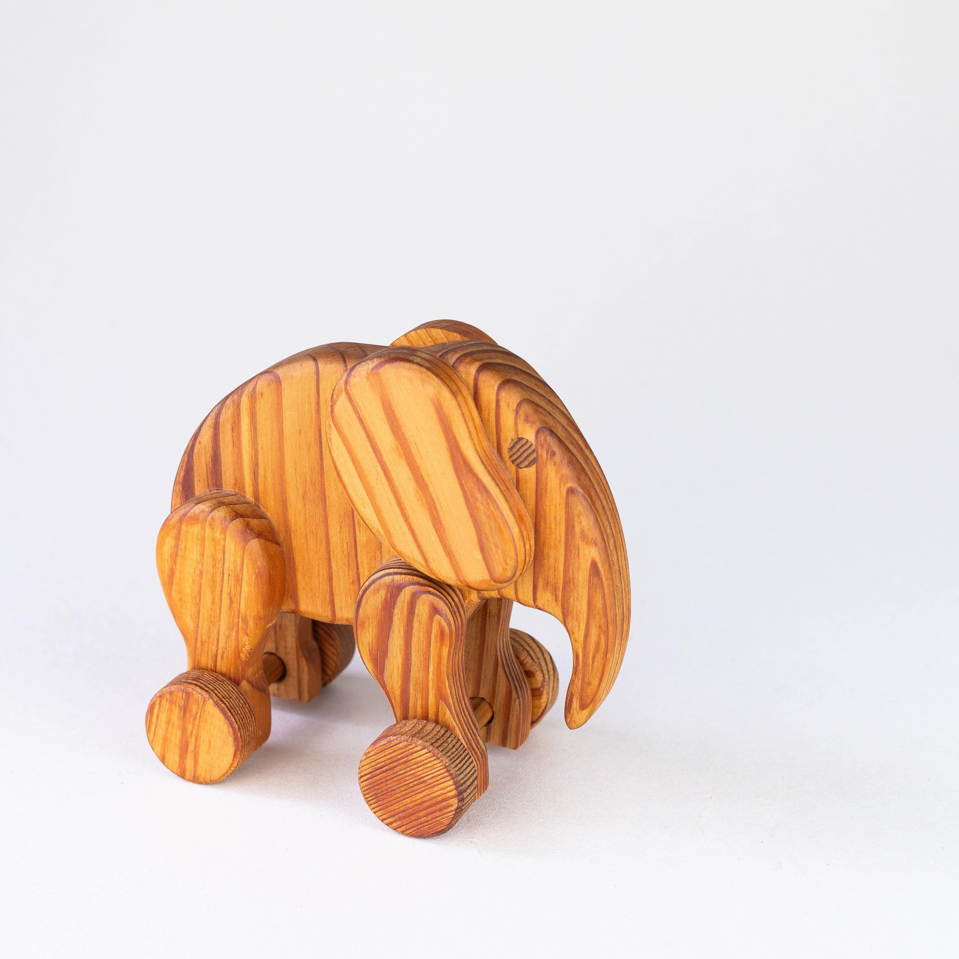 French Wood Elephant Decorative Push Toy on Wheels 1960s For Sale