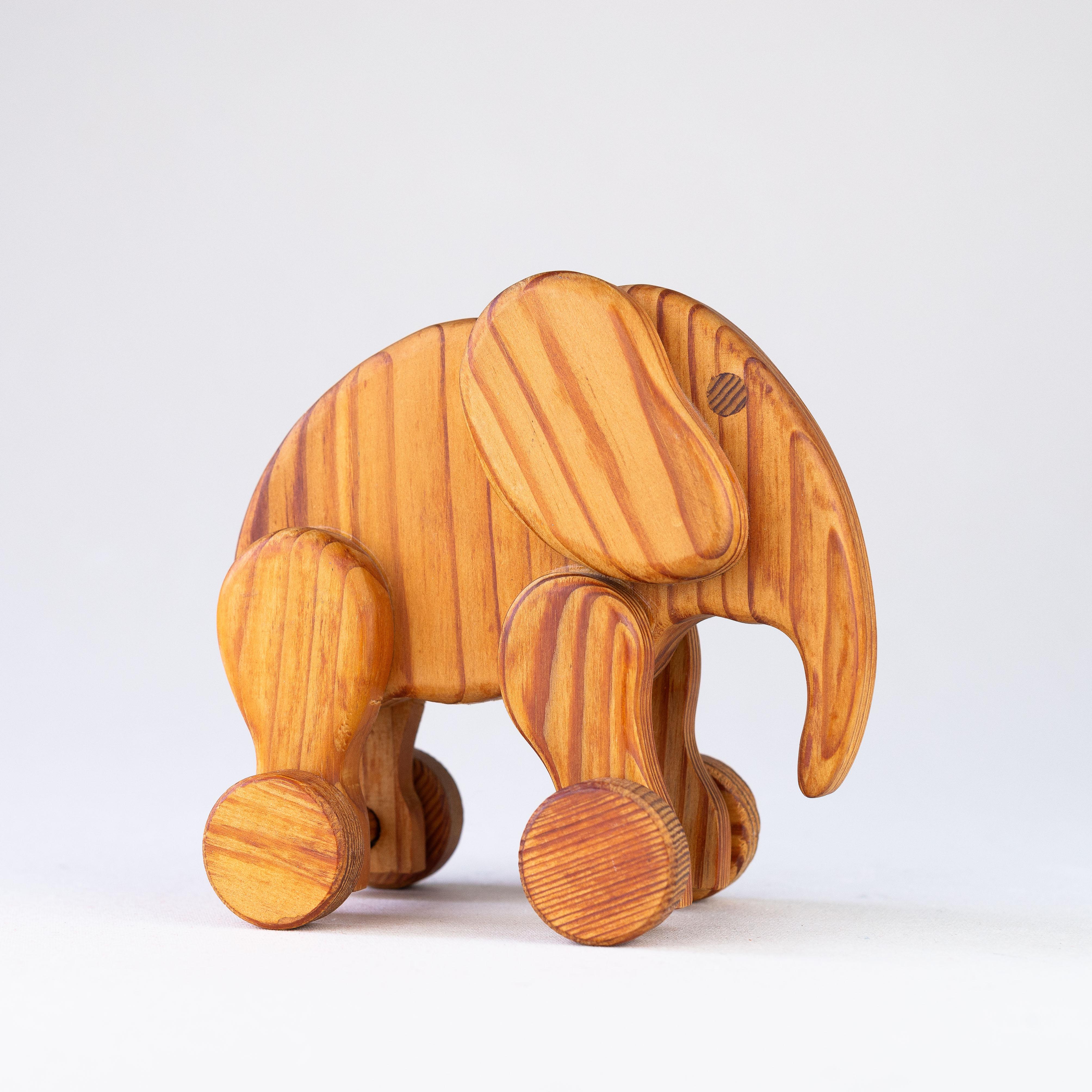 20th Century Wood Elephant Decorative Push Toy on Wheels 1960s For Sale