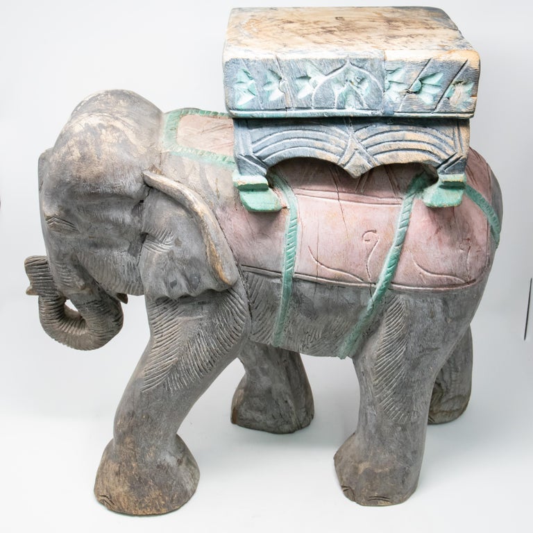 Wood Elephant Hand Carved Plant Stand at 1stDibs wood elephant plant